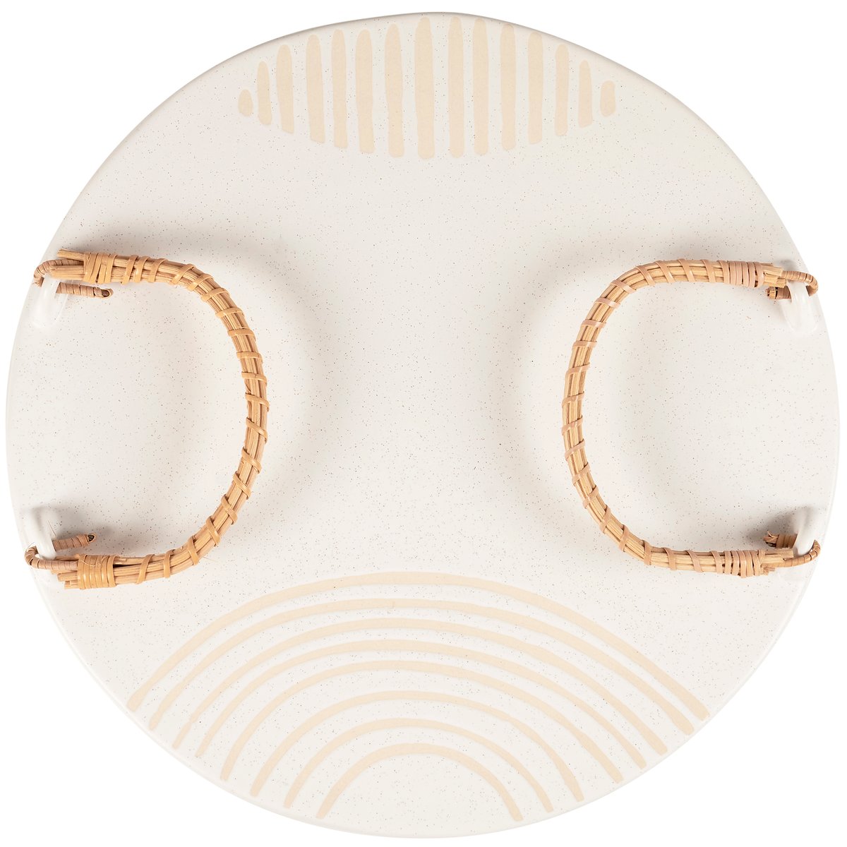 Elegant Stoneware Snacking Tray with Bamboo Handles - Cream Glaze, 13-Inch Diameter