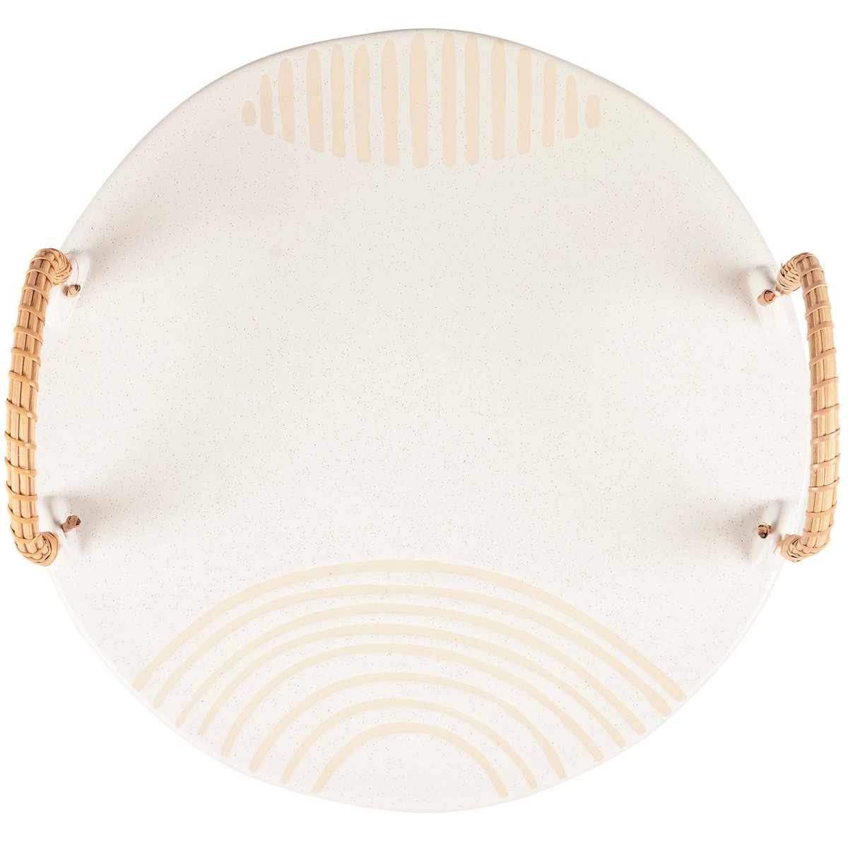 Elegant Stoneware Snacking Tray with Bamboo Handles - Cream Glaze, 13-Inch Diameter