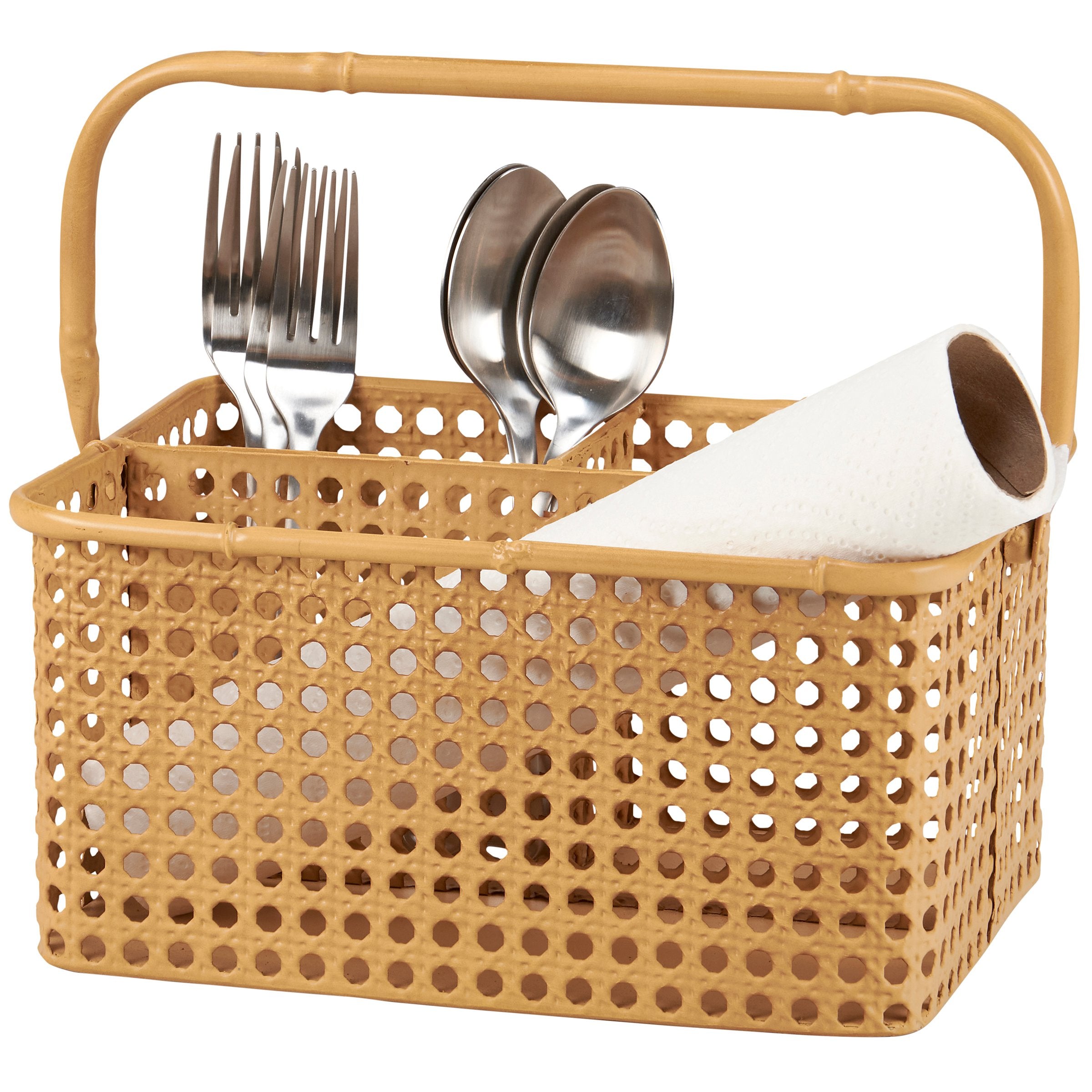 Bohemian Cane Weave Metal Caddy for Kitchen & Dining Organization