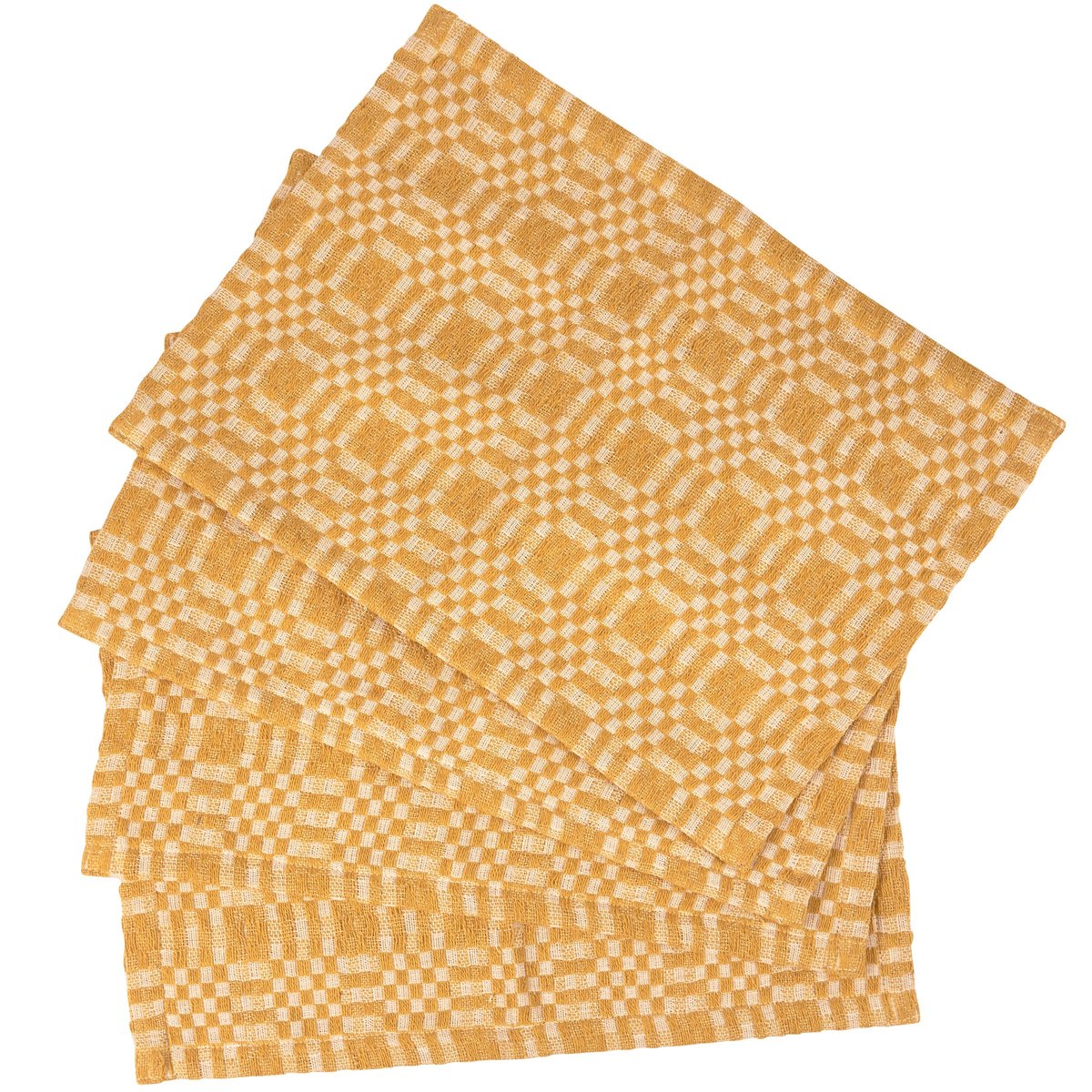 Chic Gold & Cream Checkered Cotton Placemat Set (4-Pack) for Stylish Dining
