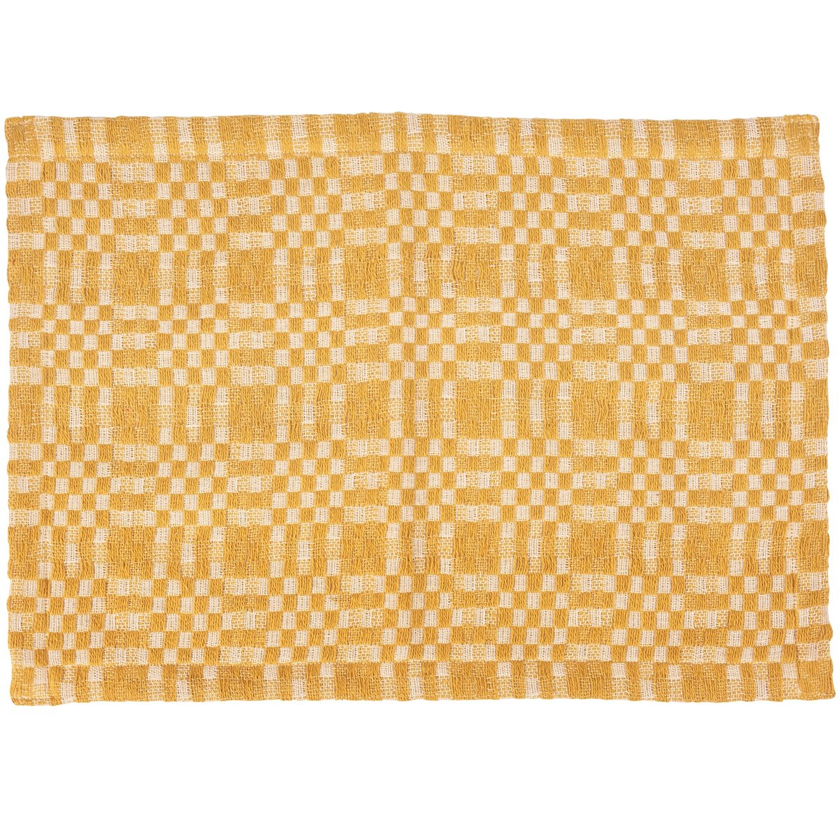 Chic Gold & Cream Checkered Cotton Placemat Set (4-Pack) for Stylish Dining