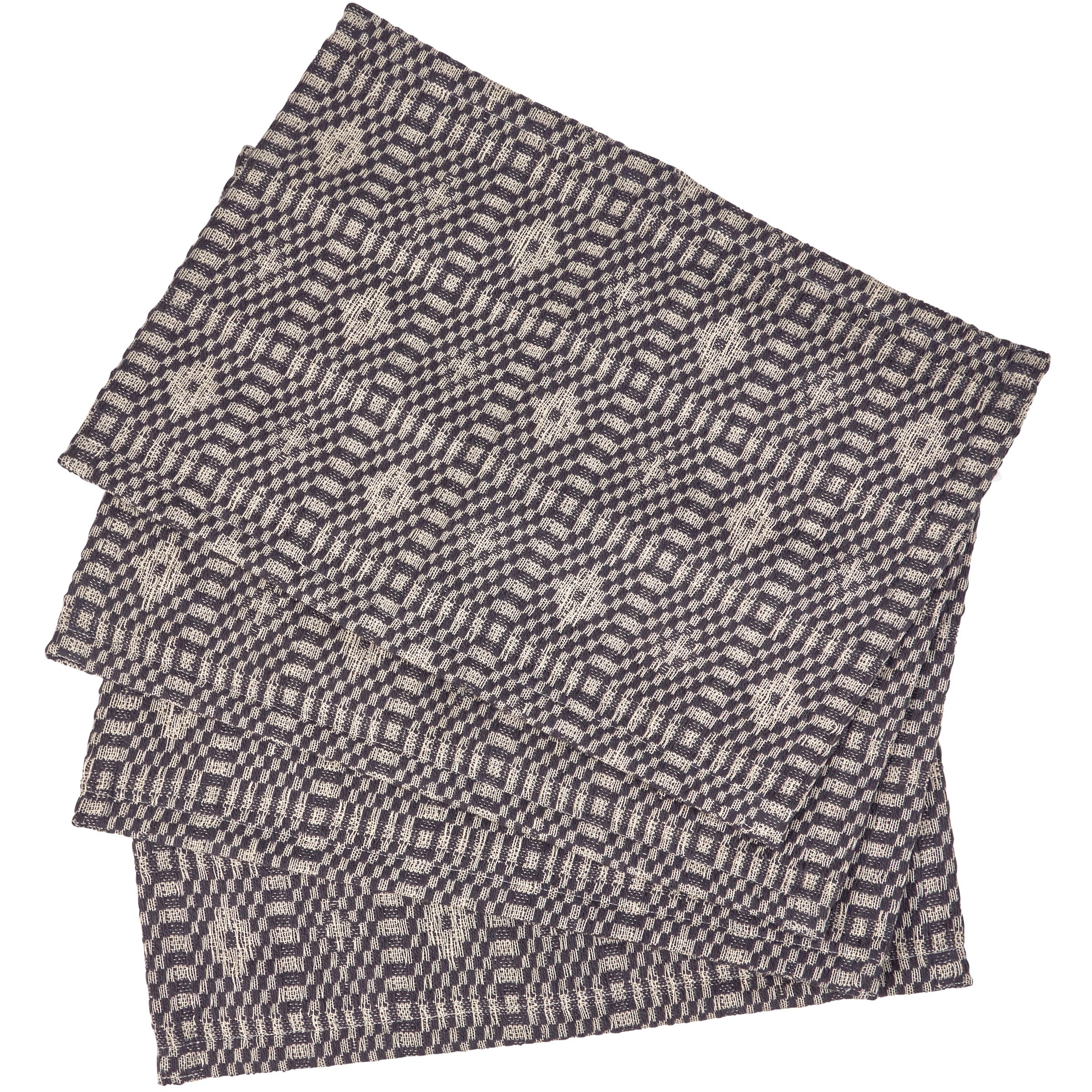 Elegant Navy Diamond Patterned Cotton Placemat Set - Machine-Washable Tabletop Decor