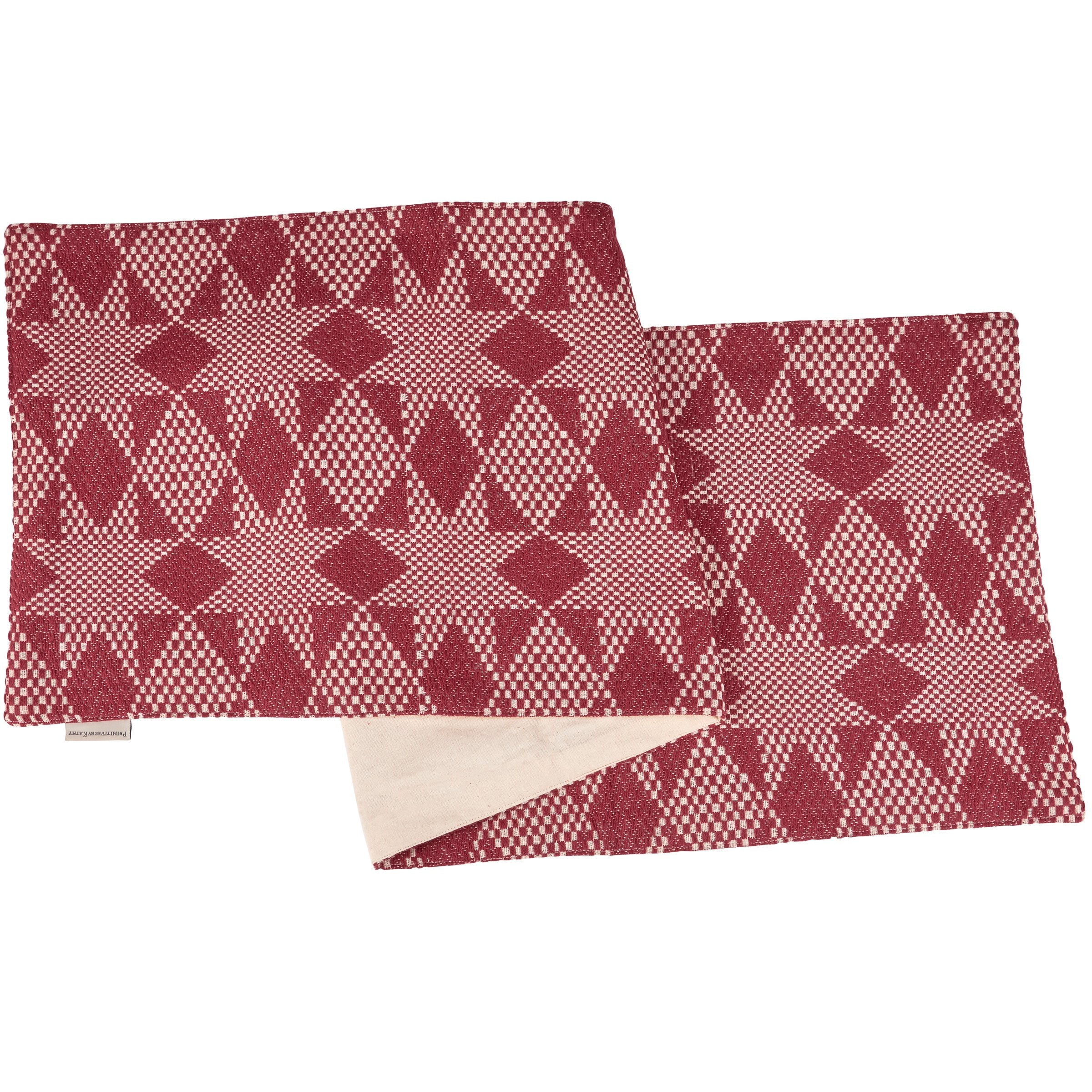 Rustic Red & Cream Stars Cotton Table Runner – 52-inch Primitive Home Decor