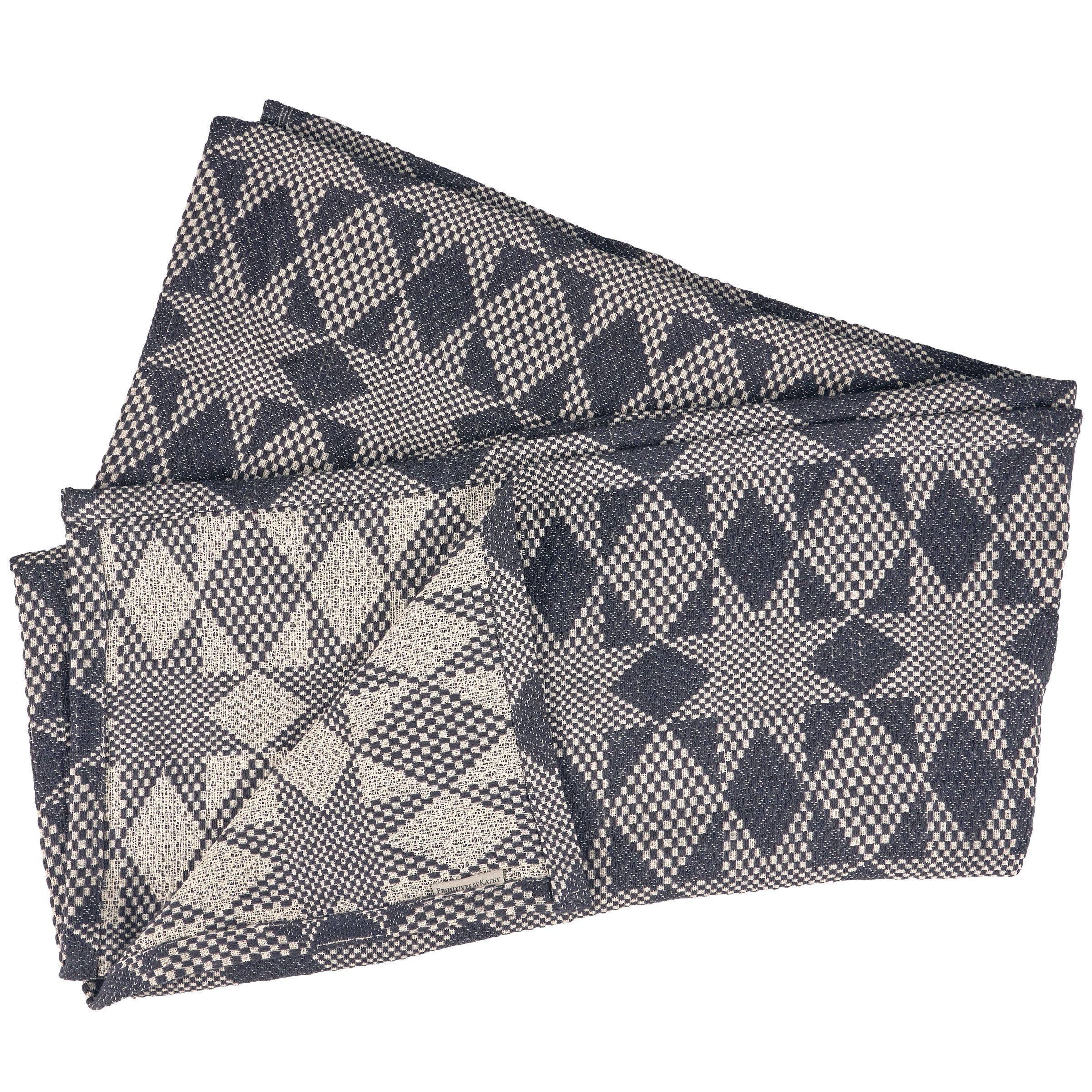 Charming Navy & Cream Star Pattern Cotton Tablecloth for Rustic Home Decor