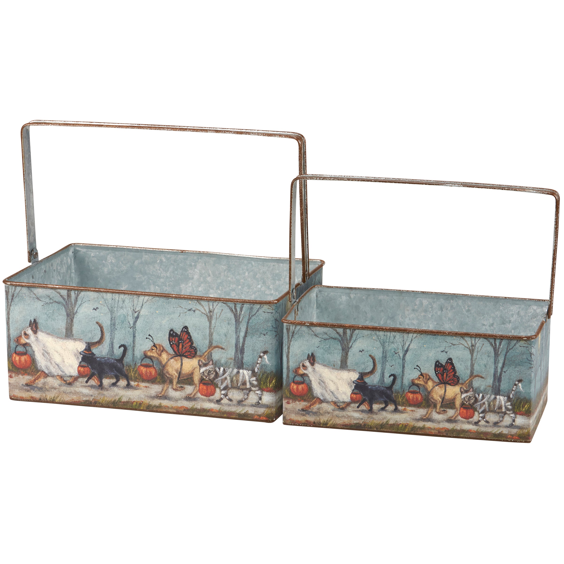Adorable Spooky Pet Parade Galvanized Metal Halloween Decorative Storage Bin Set