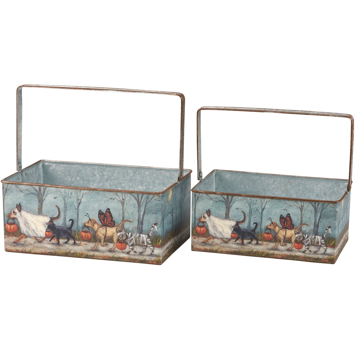Adorable Spooky Pet Parade Galvanized Metal Halloween Decorative Storage Bin Set