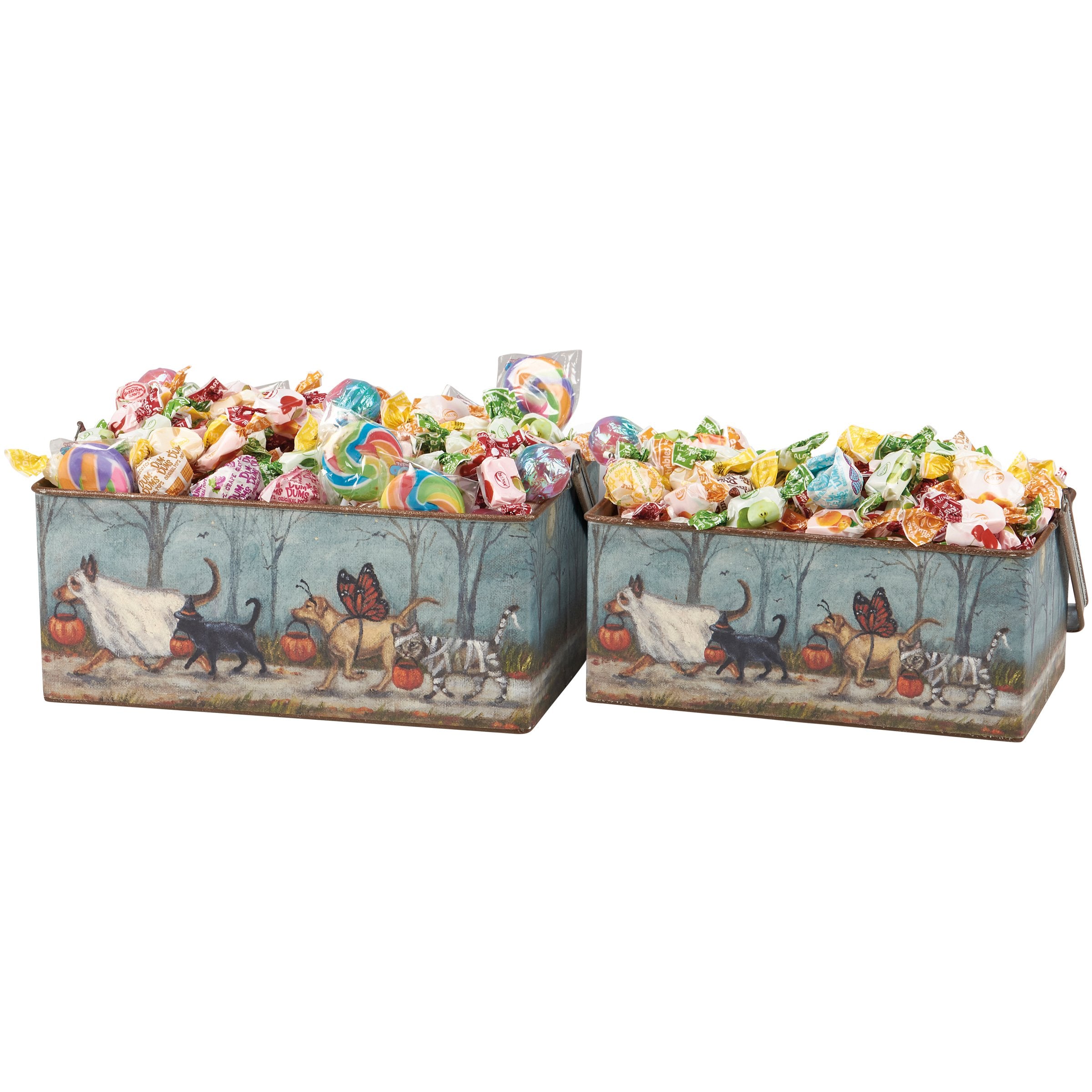 Adorable Spooky Pet Parade Galvanized Metal Halloween Decorative Storage Bin Set