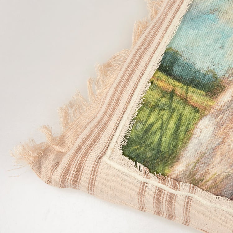 Charming White Highland Cow Farmhouse Pillow with Frayed Edges and Zipper