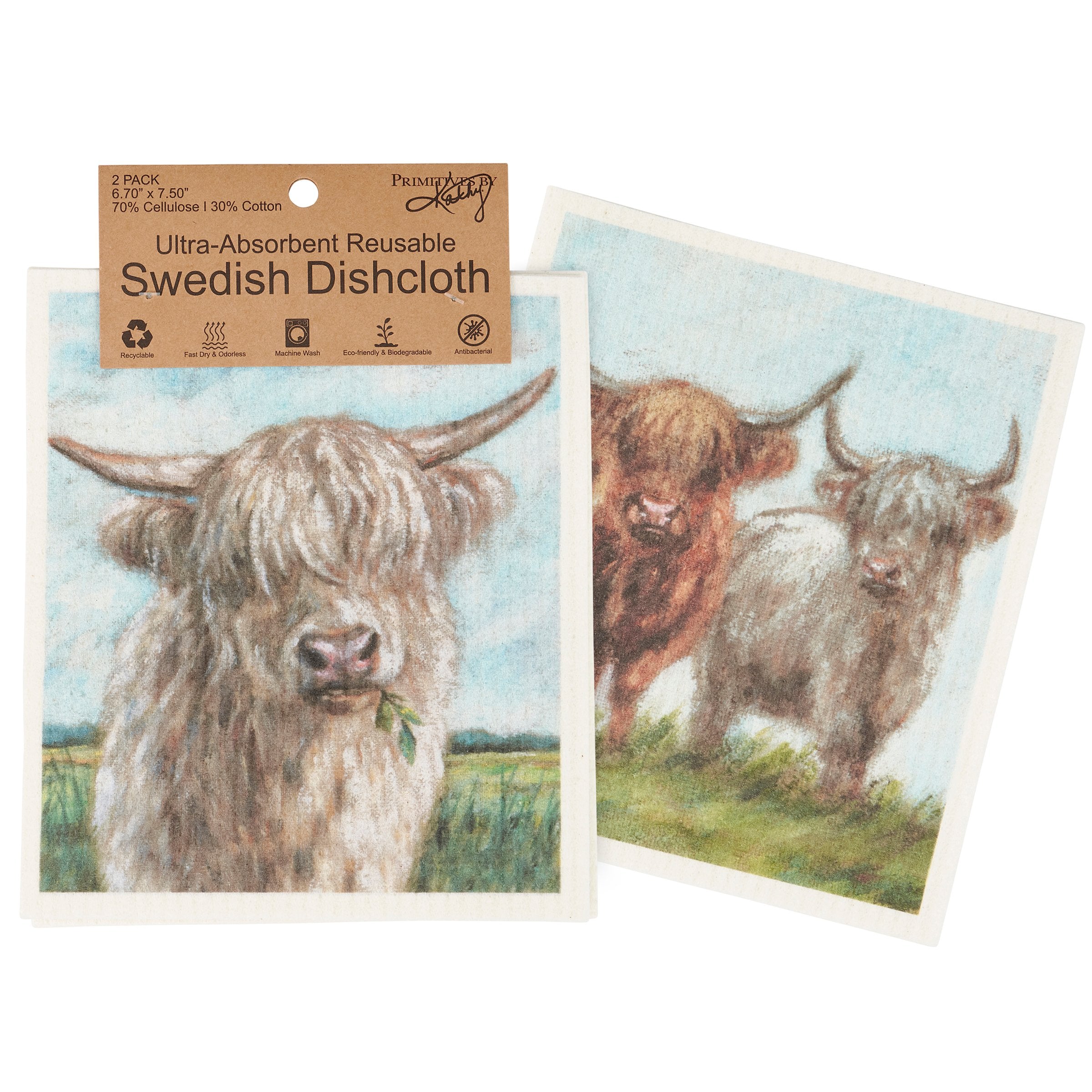 Eco-Friendly Highland Cows Swedish Dishcloth Set - Reusable Absorbent Kitchen Cloths