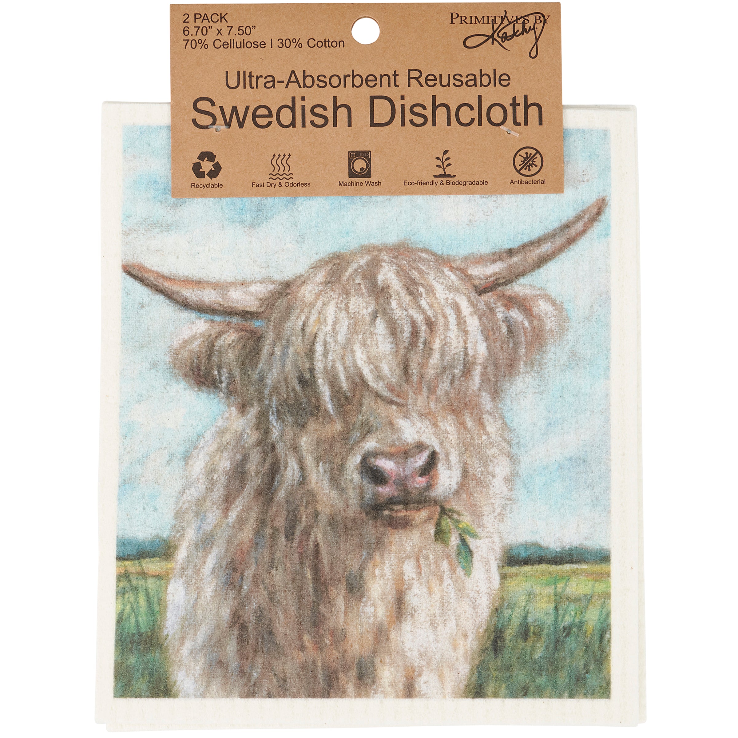 Eco-Friendly Highland Cows Swedish Dishcloth Set - Reusable Absorbent Kitchen Cloths