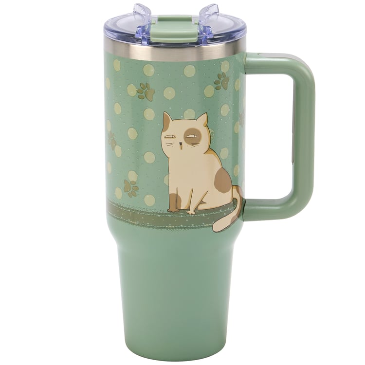 Sassy Cat Lover's 40oz Insulated Stainless Steel Travel Mug with Handle & Straw