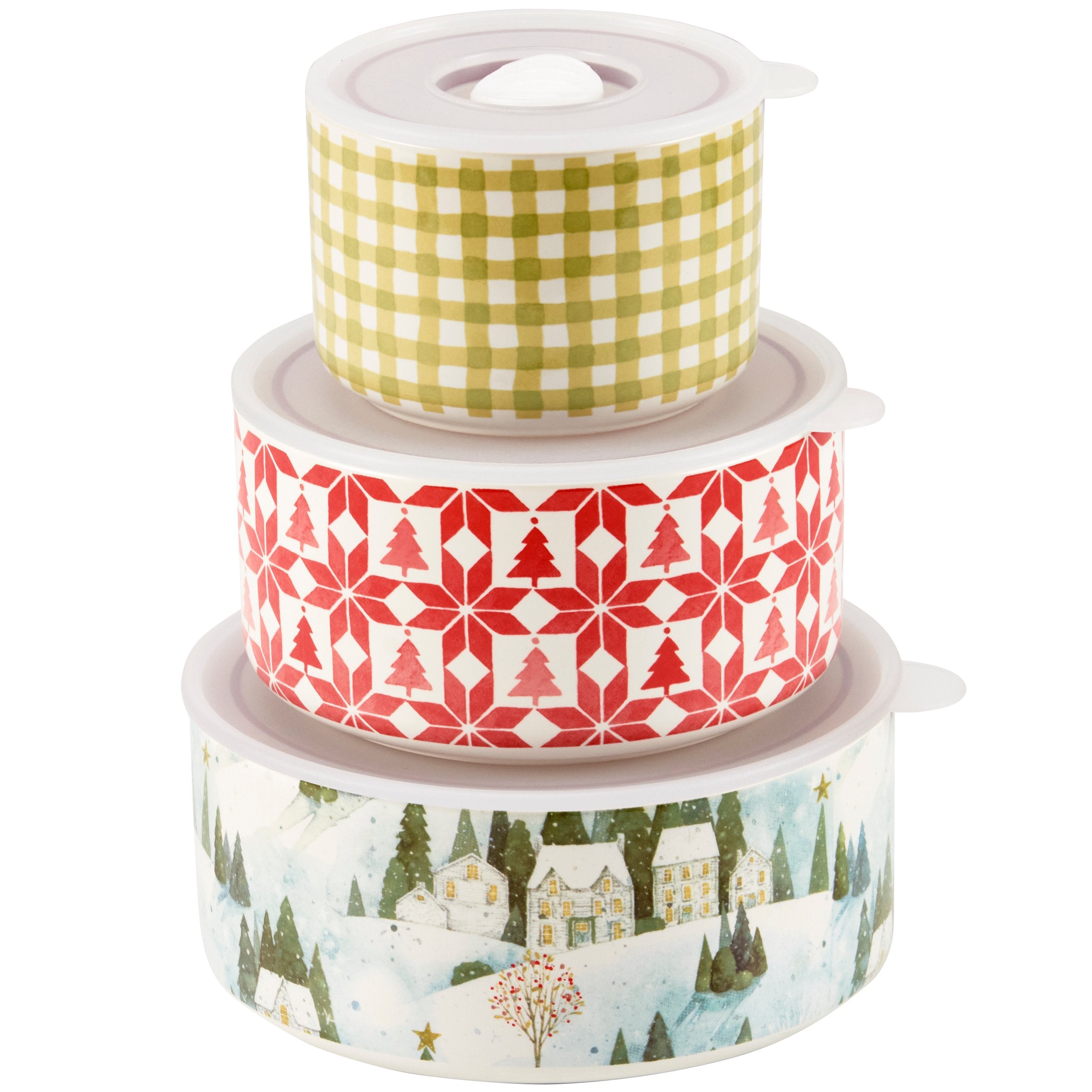 Charming Winter Wonderland Ceramic Server Set with Vented Lids - Dishwasher Safe
