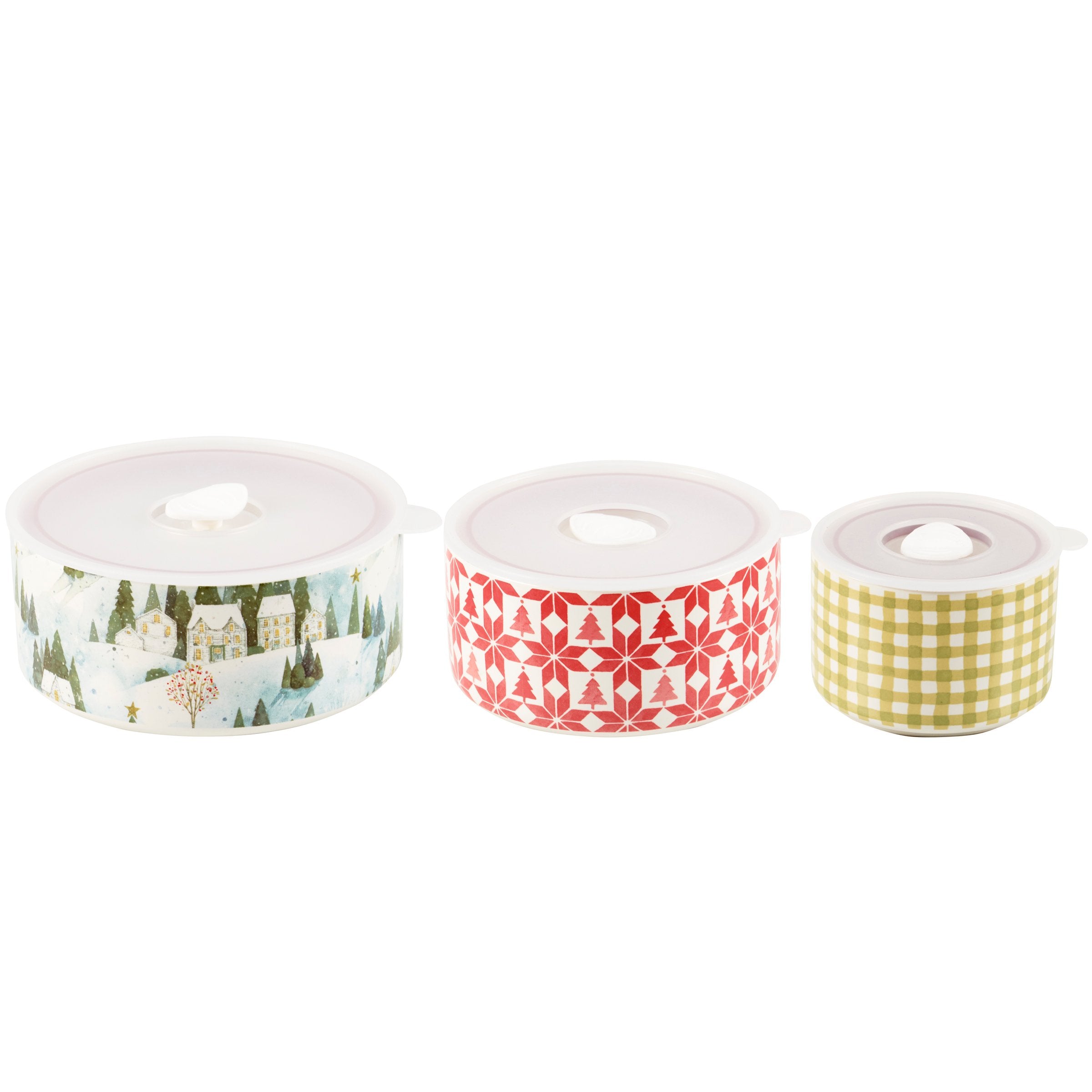 Charming Winter Wonderland Ceramic Server Set with Vented Lids - Dishwasher Safe