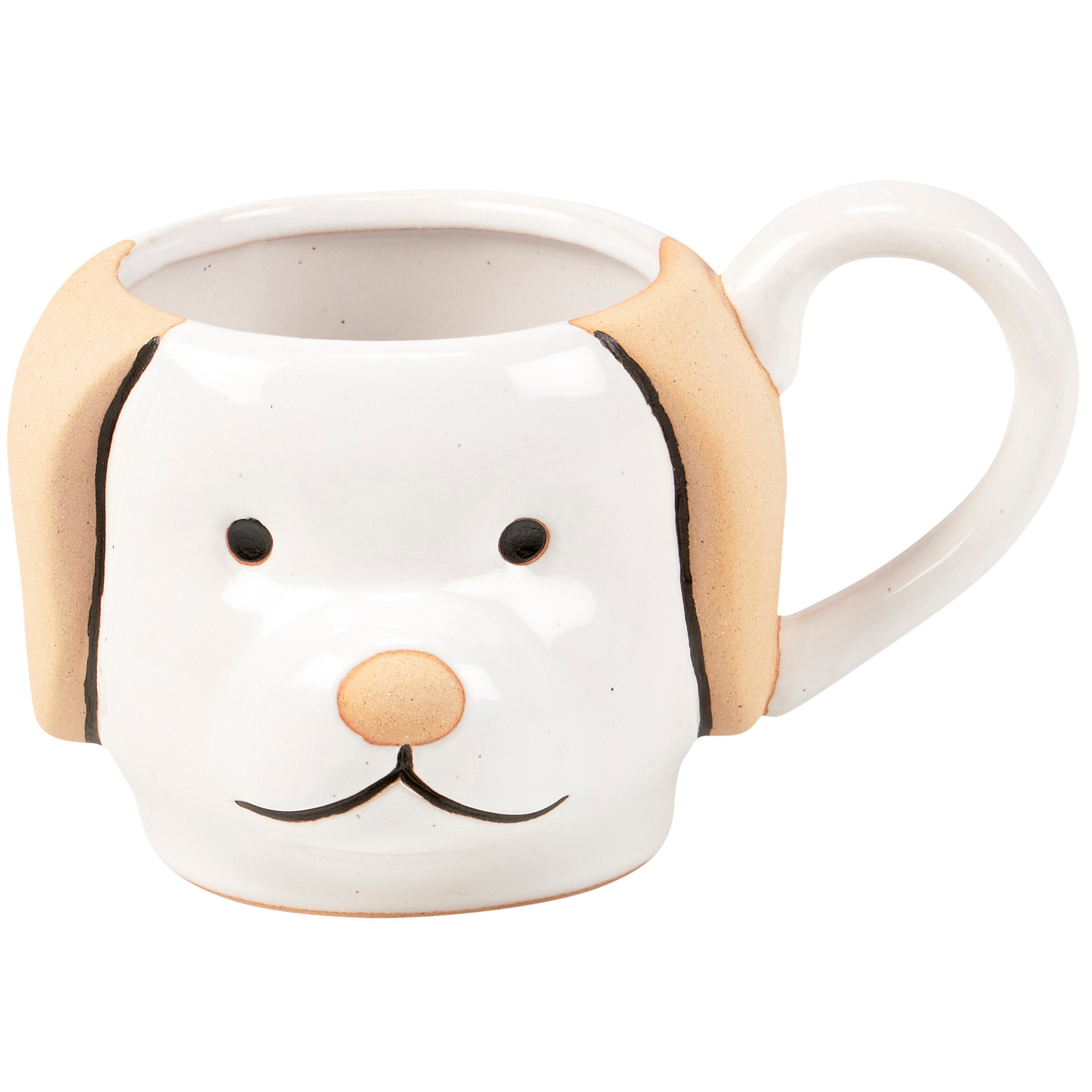 Adorable Debossed Dog Face Stoneware Mug, 14oz Cream Glaze Pet Gift