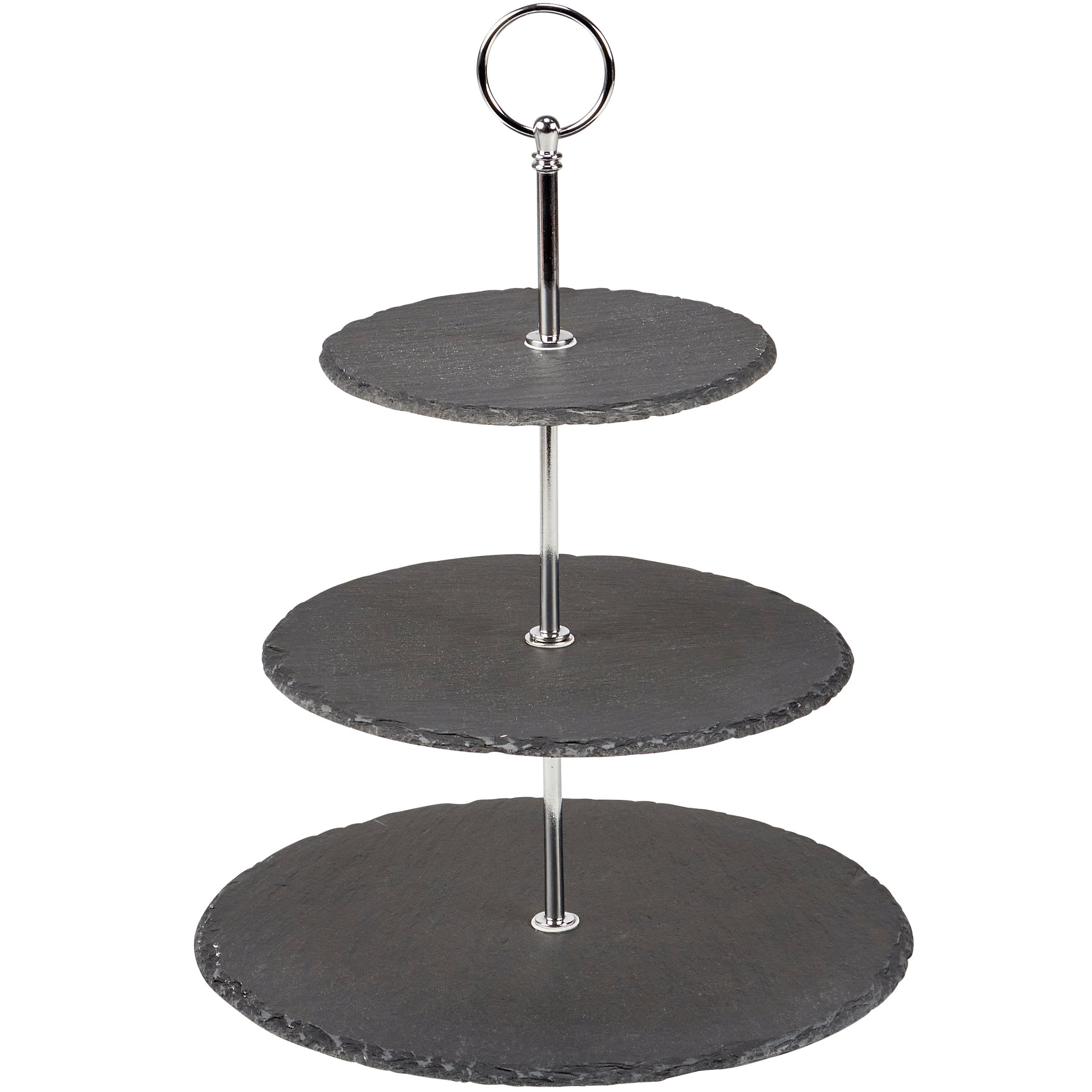 Elegant Three-Tiered Slate Party Serving Tower Tray with Metal Handle