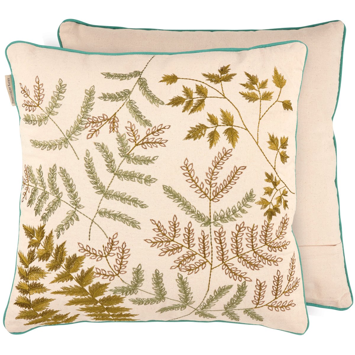 Botanical Embroidered Fronds Stems Decorative Throw Pillow with Zipper
