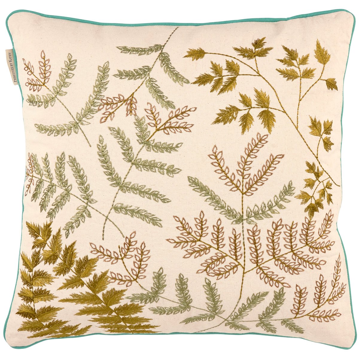 Botanical Embroidered Fronds Stems Decorative Throw Pillow with Zipper
