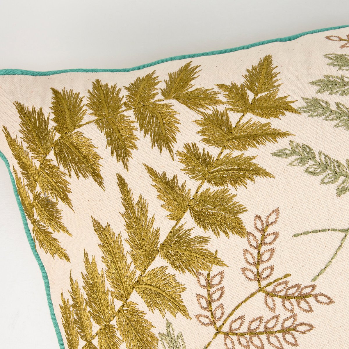 Botanical Embroidered Fronds Stems Decorative Throw Pillow with Zipper