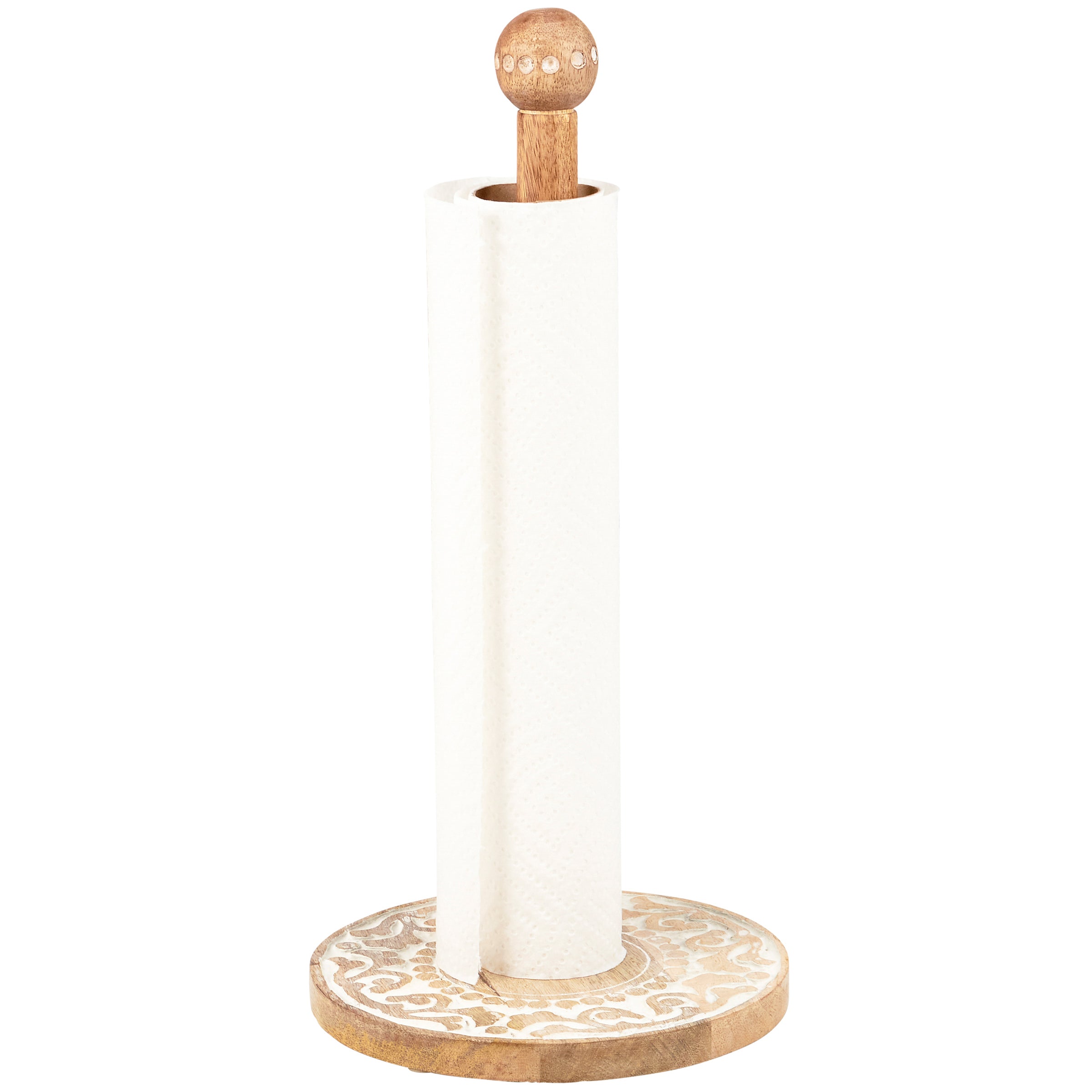 Rustic Farmhouse Wooden Medallion Paper Towel Holder for Kitchen Countertop