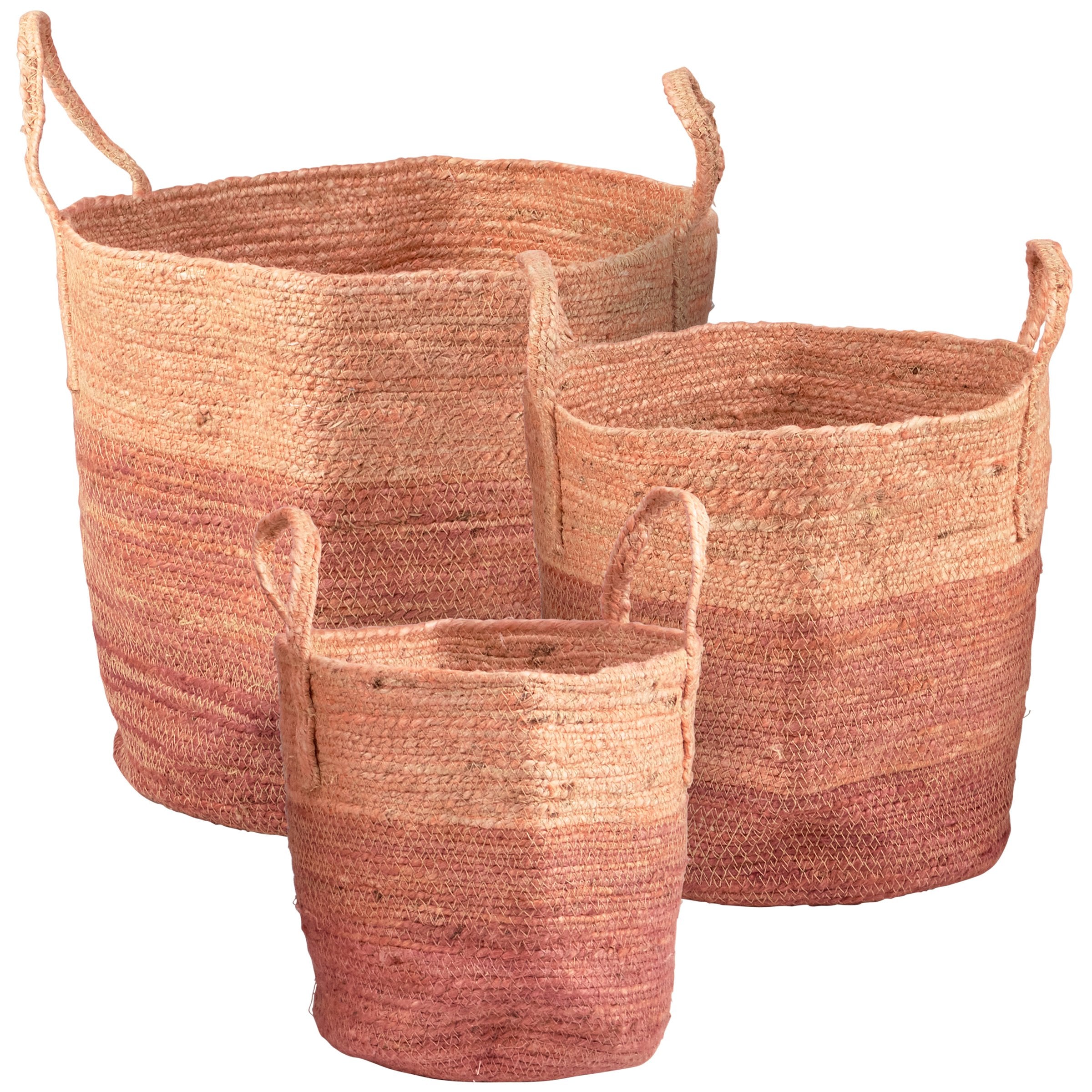 Bohemian Style Braided Ombre Jute Basket Set - 3 Piece Home Decor