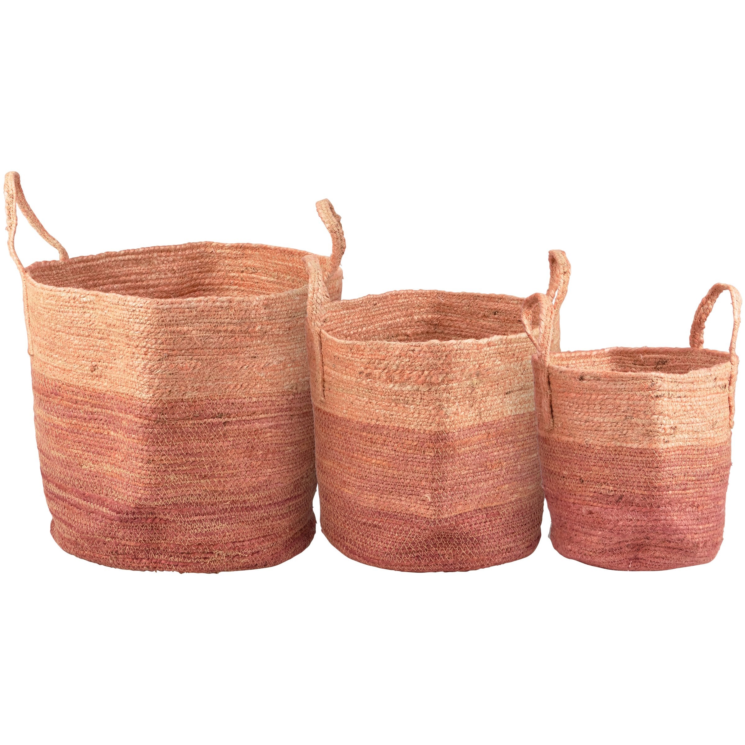 Bohemian Style Braided Ombre Jute Basket Set - 3 Piece Home Decor