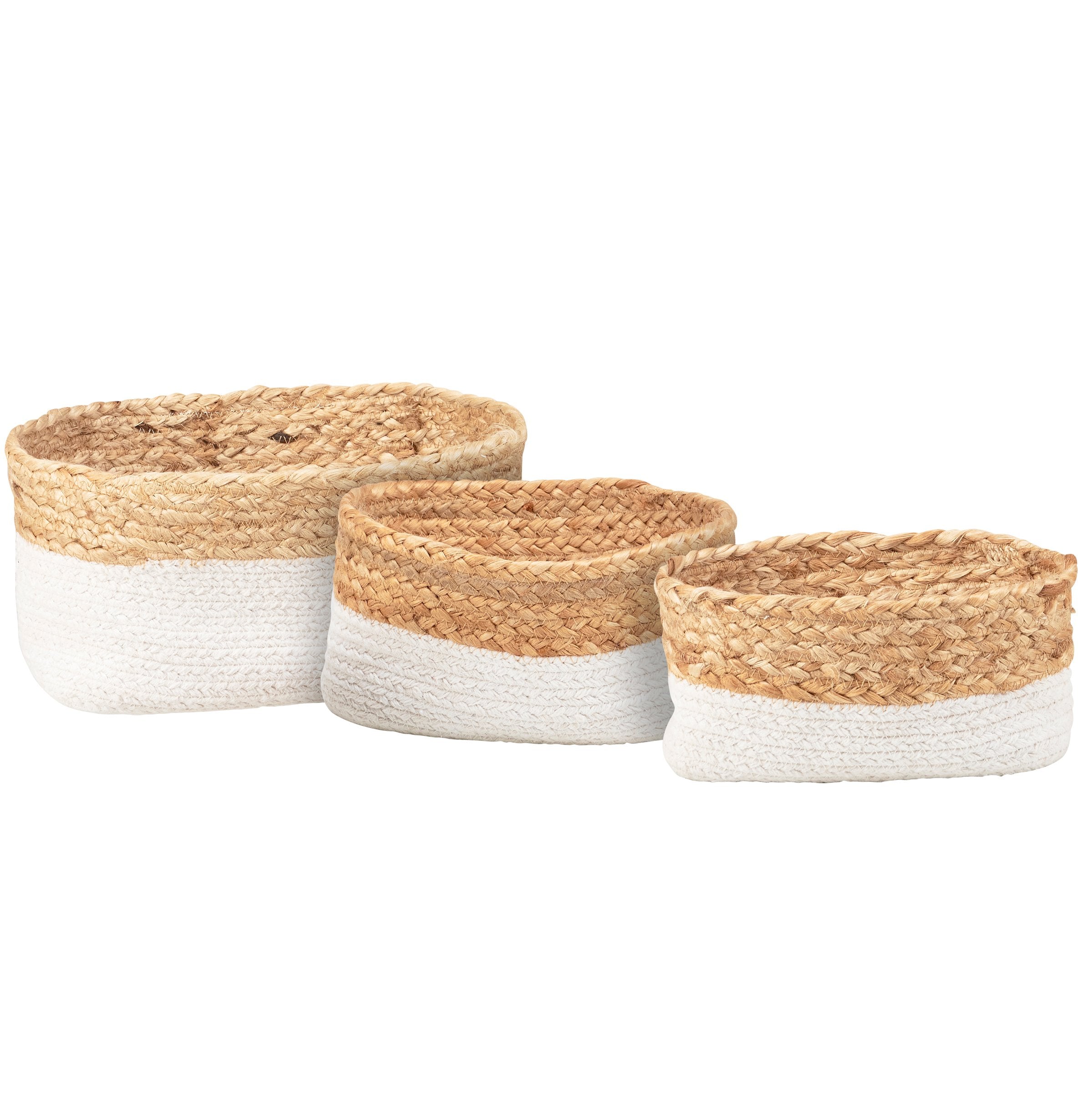 Chic Bohemian Braided Jute & Cotton Storage Basket Set - 3 Sizes