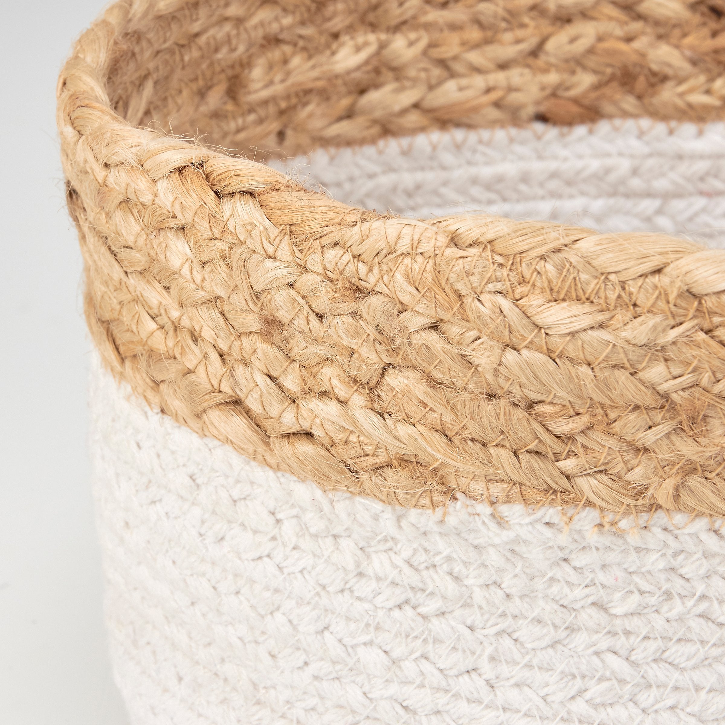 Chic Bohemian Braided Jute & Cotton Storage Basket Set - 3 Sizes