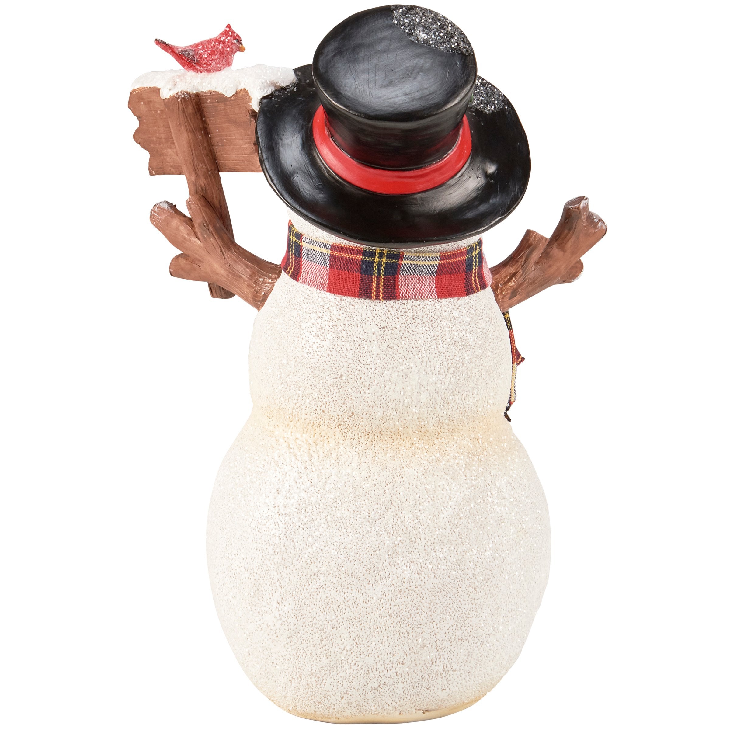 Charming Lighted Snowman Joy Figurine with Glitter, Cardinal, and Snowflake Cutouts