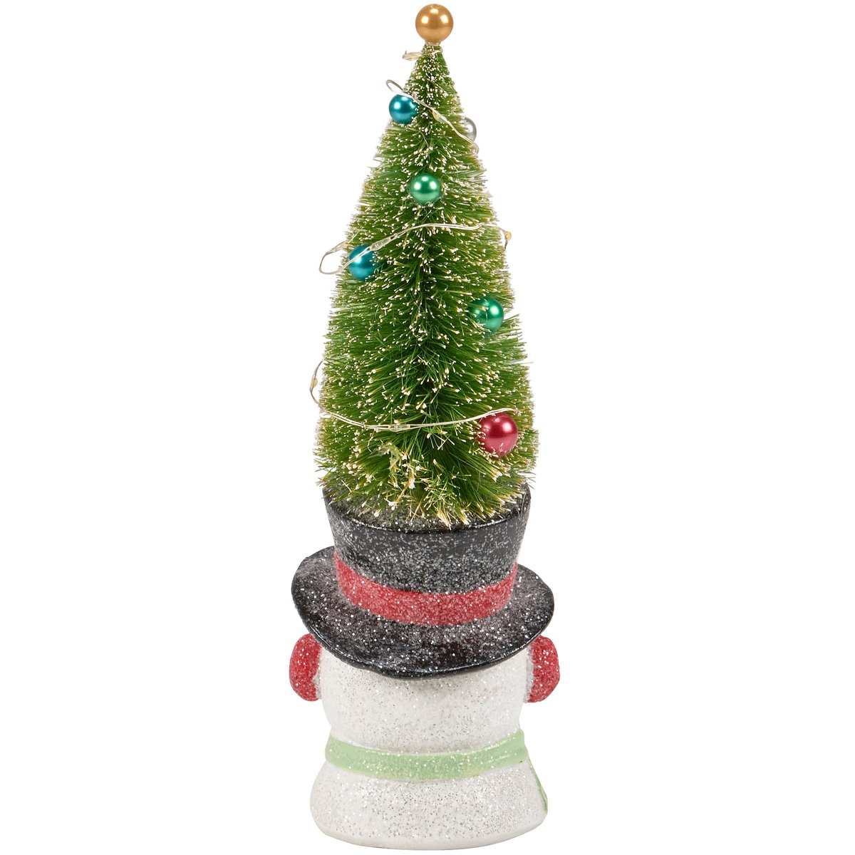 Charming Retro Lighted Snowman Tree Figurine with Bristle Tree Hat Holiday Decor