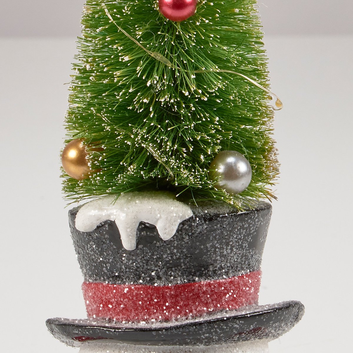 Charming Retro Lighted Snowman Tree Figurine with Bristle Tree Hat Holiday Decor