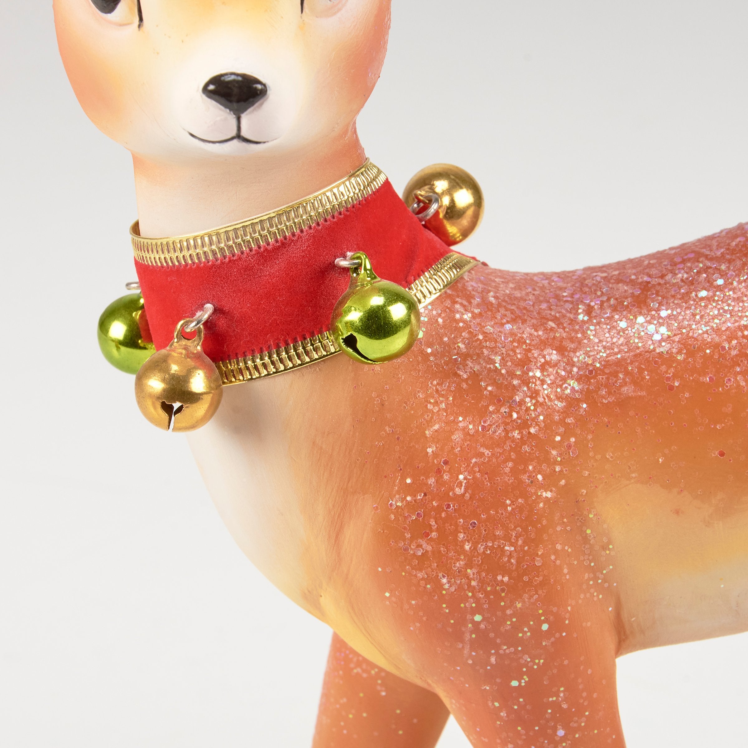 Charming Retro Christmas Deer Figurine Set - Glittery Winter Wonderland Decor