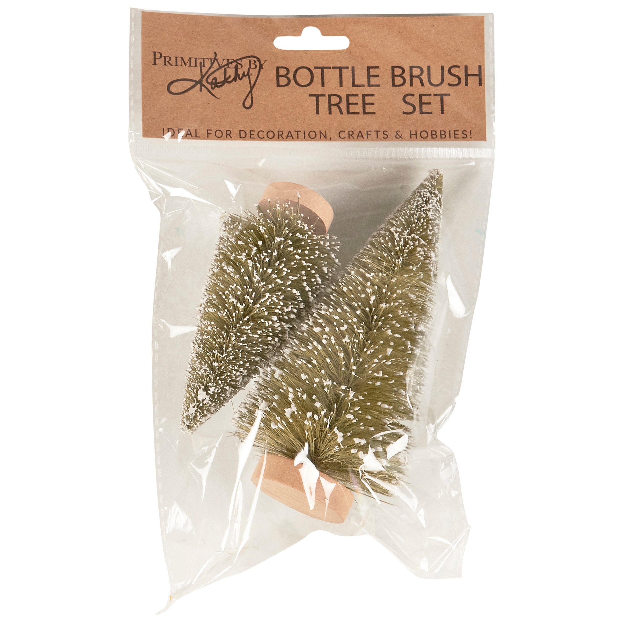 Delightful Frosted Green Bottle Brush Tree Set - Snowy Christmas Decor Accents