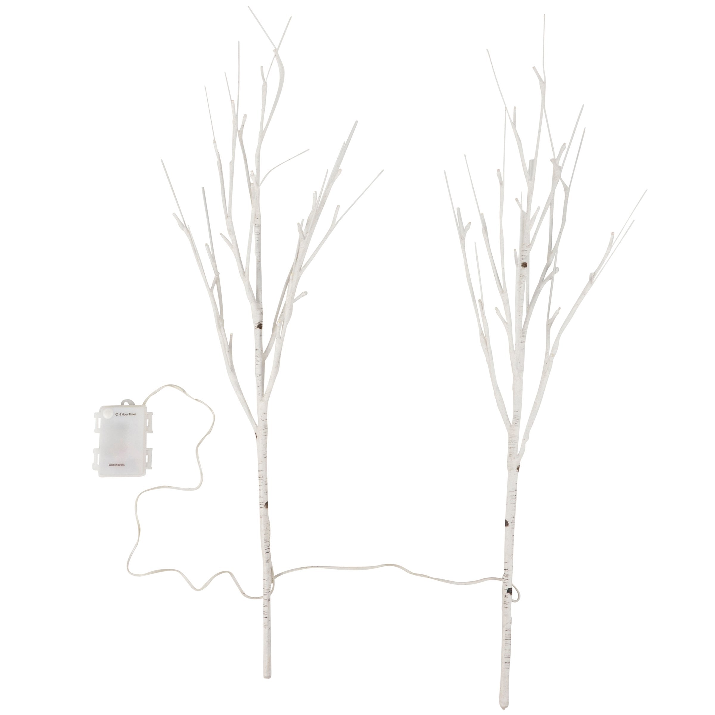 Elegant 30-inch Lighted Birch Twigs with Warm White LEDs and Timer
