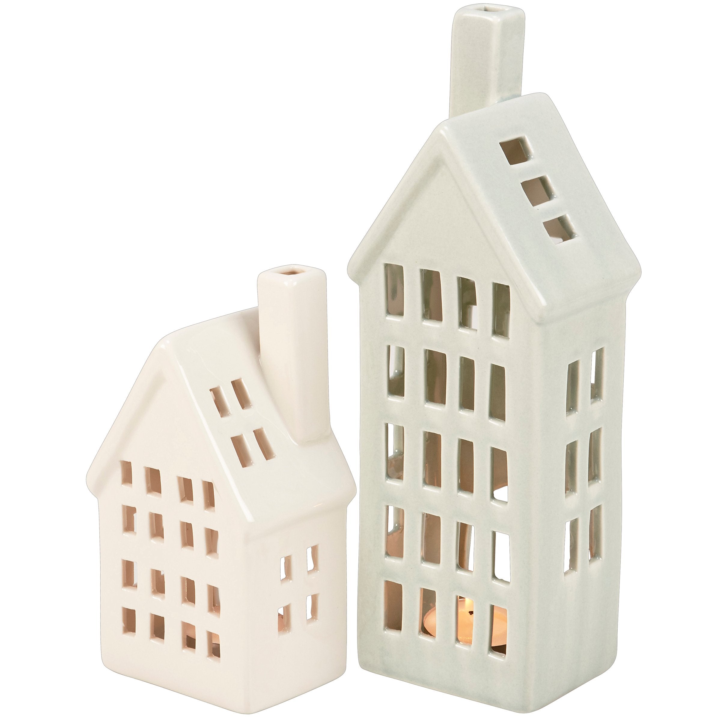 Charming Ceramic Village House Tealight Holder Set - Rustic Seasonal Decor