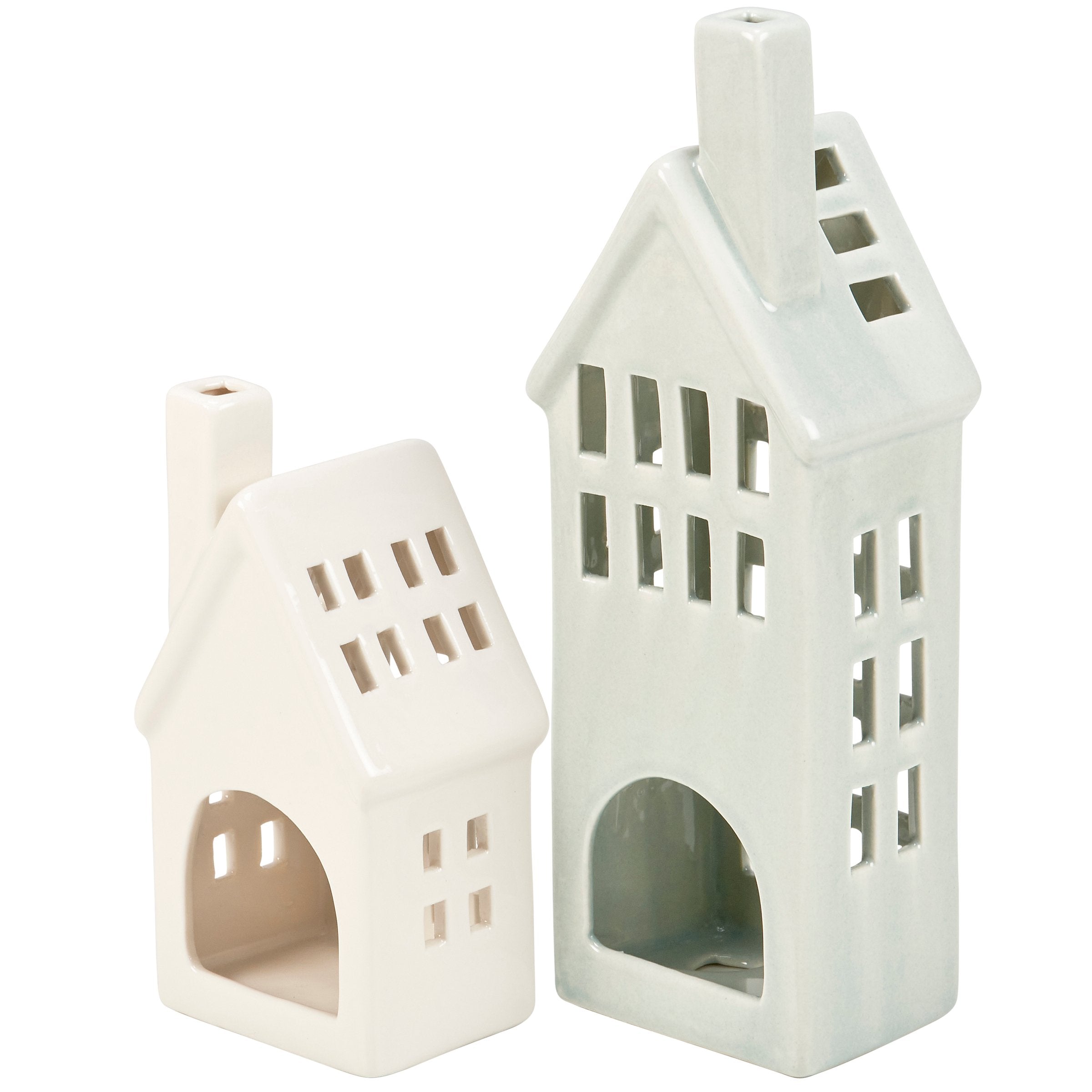 Charming Ceramic Village House Tealight Holder Set - Rustic Seasonal Decor