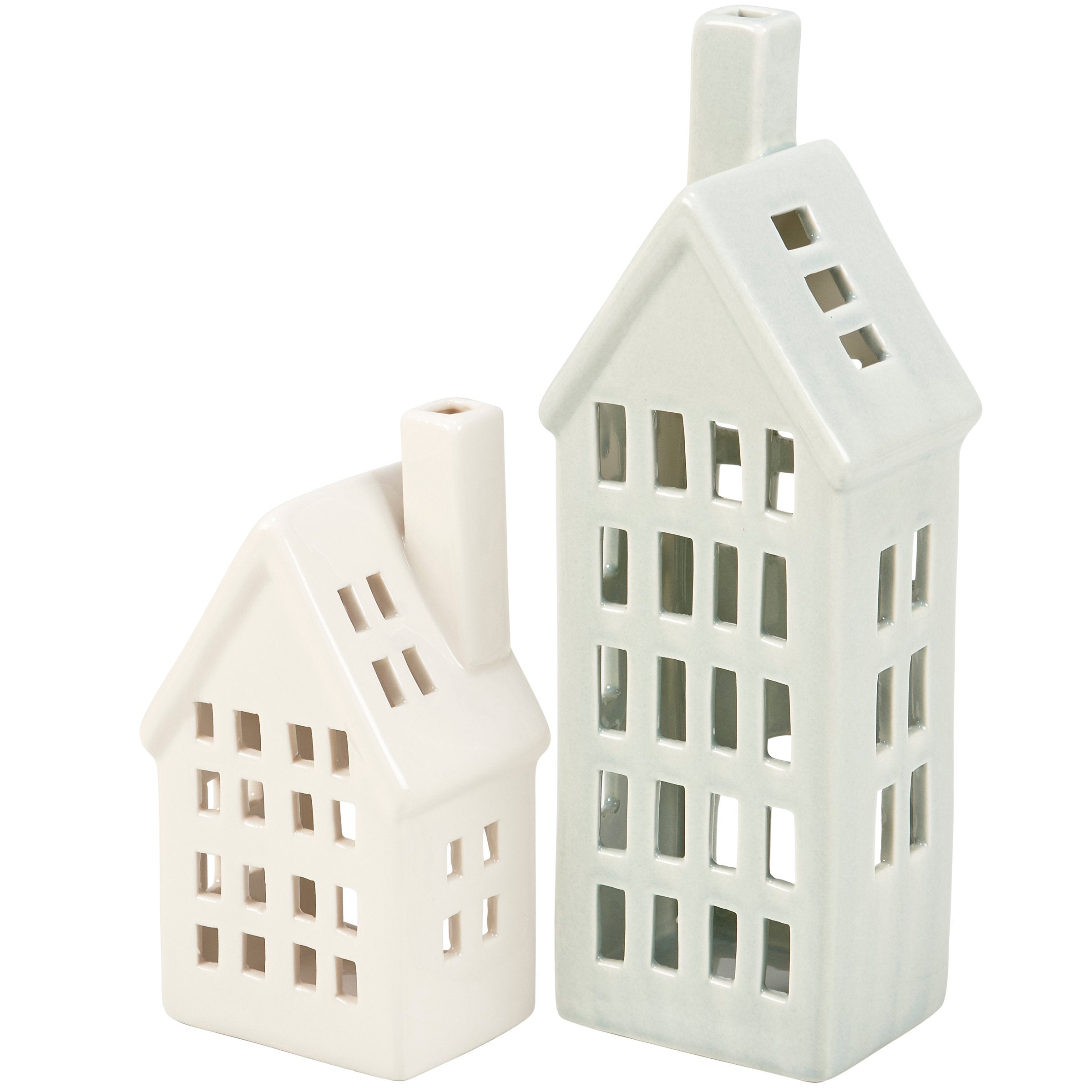 Charming Ceramic Village House Tealight Holder Set - Rustic Seasonal Decor