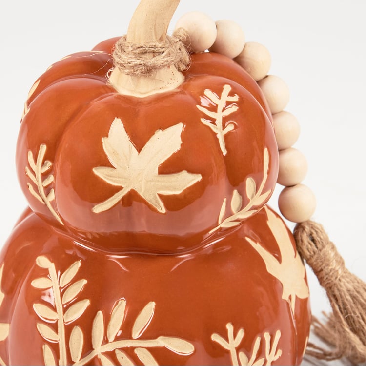 Rustic Orange Leaf Ceramic Pumpkin Stack: Fall Harvest Decorative Home Accent