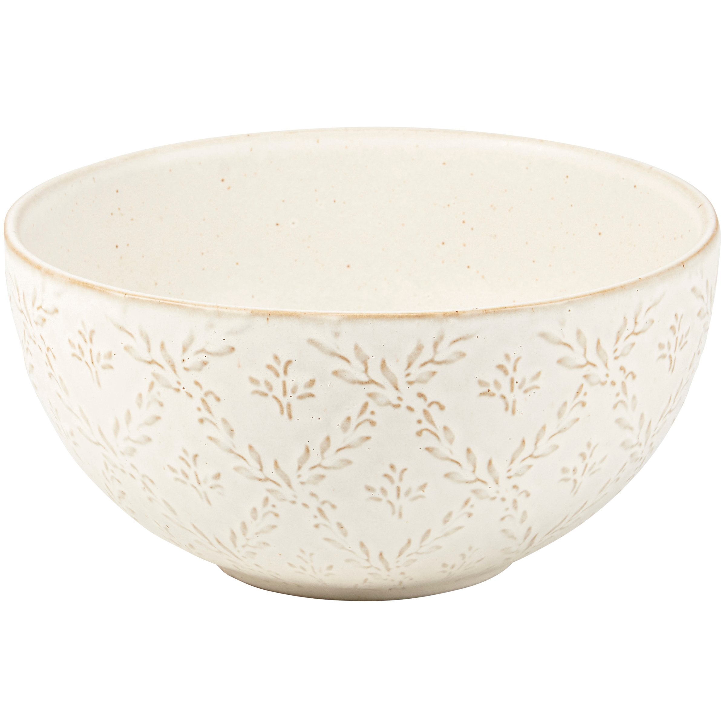 Elegant Cottage Vine Embossed Ceramic Serving Bowl, Cream Glaze Finish, Durable Stoneware