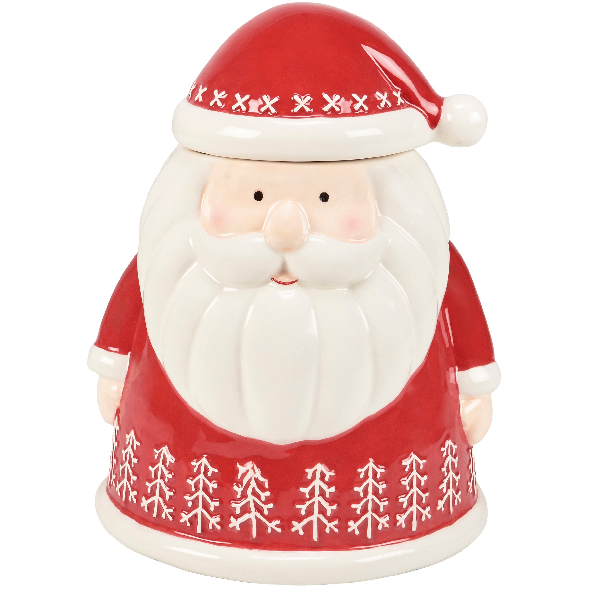 Festive Santa Claus Dolomite Cookie Jar with Nordic Tree Design