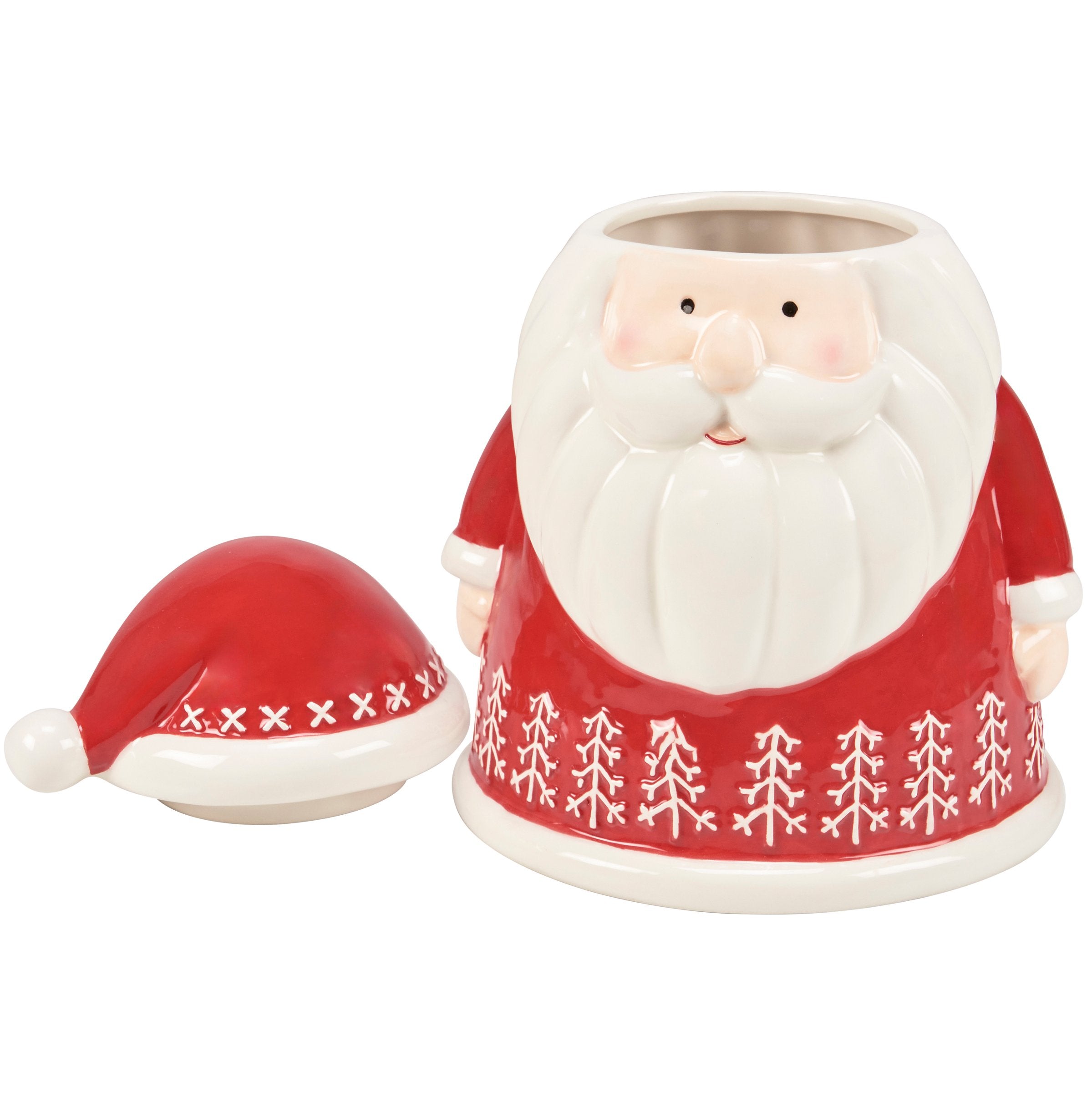 Festive Santa Claus Dolomite Cookie Jar with Nordic Tree Design
