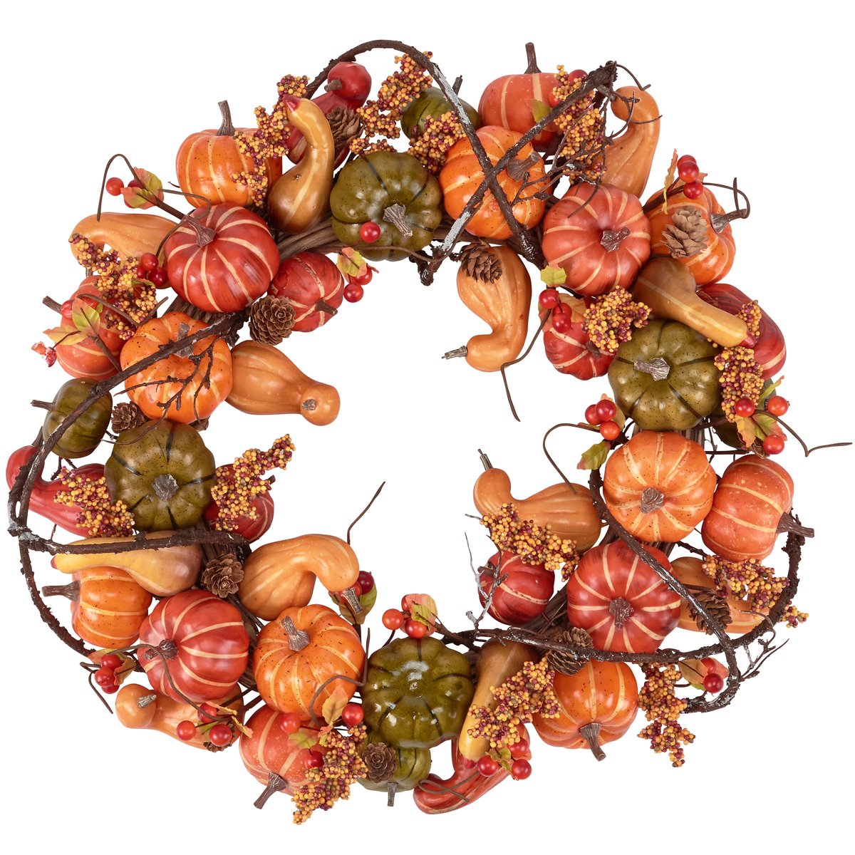 Vibrant Fall Mixed Gourds & Pumpkins Harvest Wreath - 18 Inch Autumn Home Decor