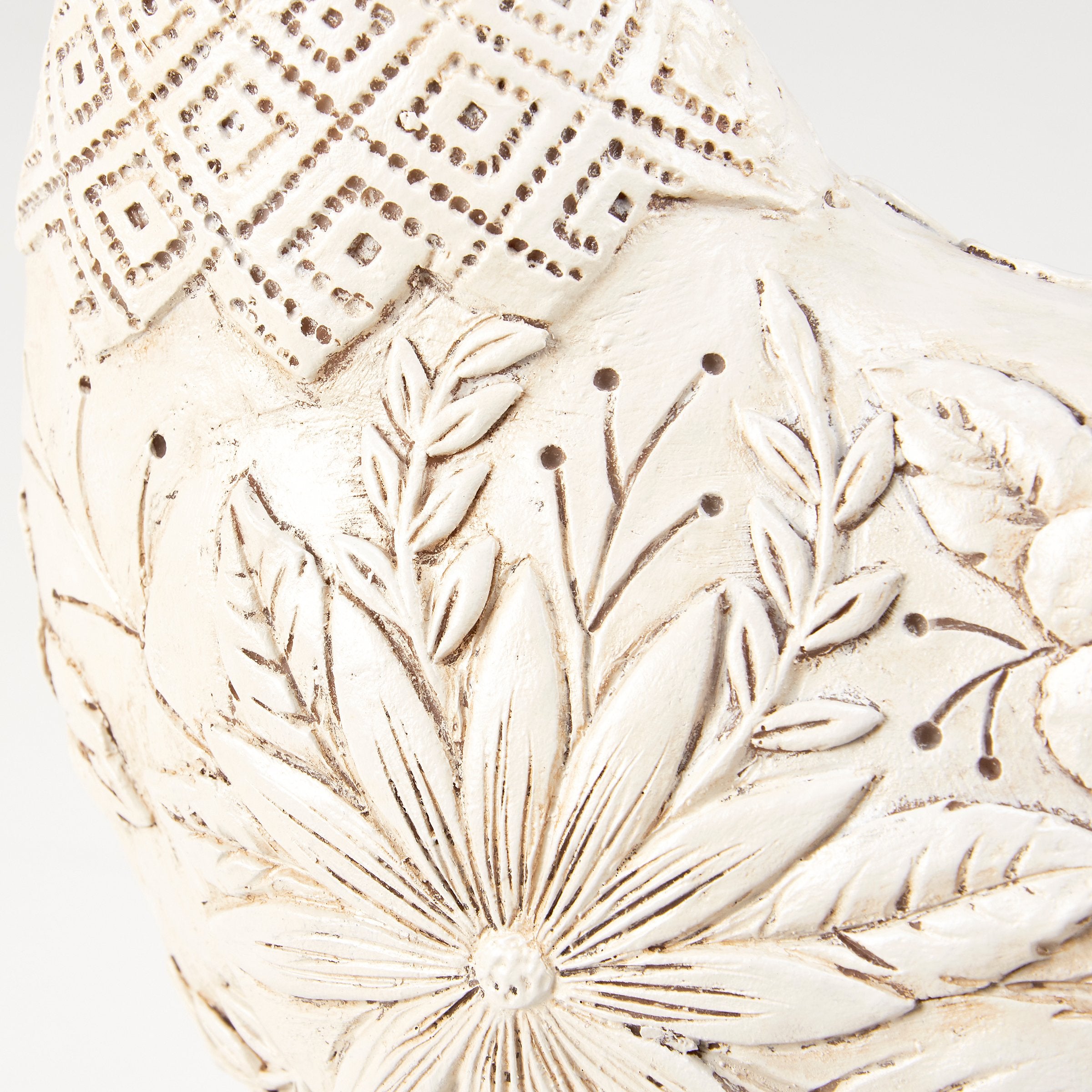 Charming Floral Rooster Figurine - Embossed Resin & Metal Farmhouse Decor