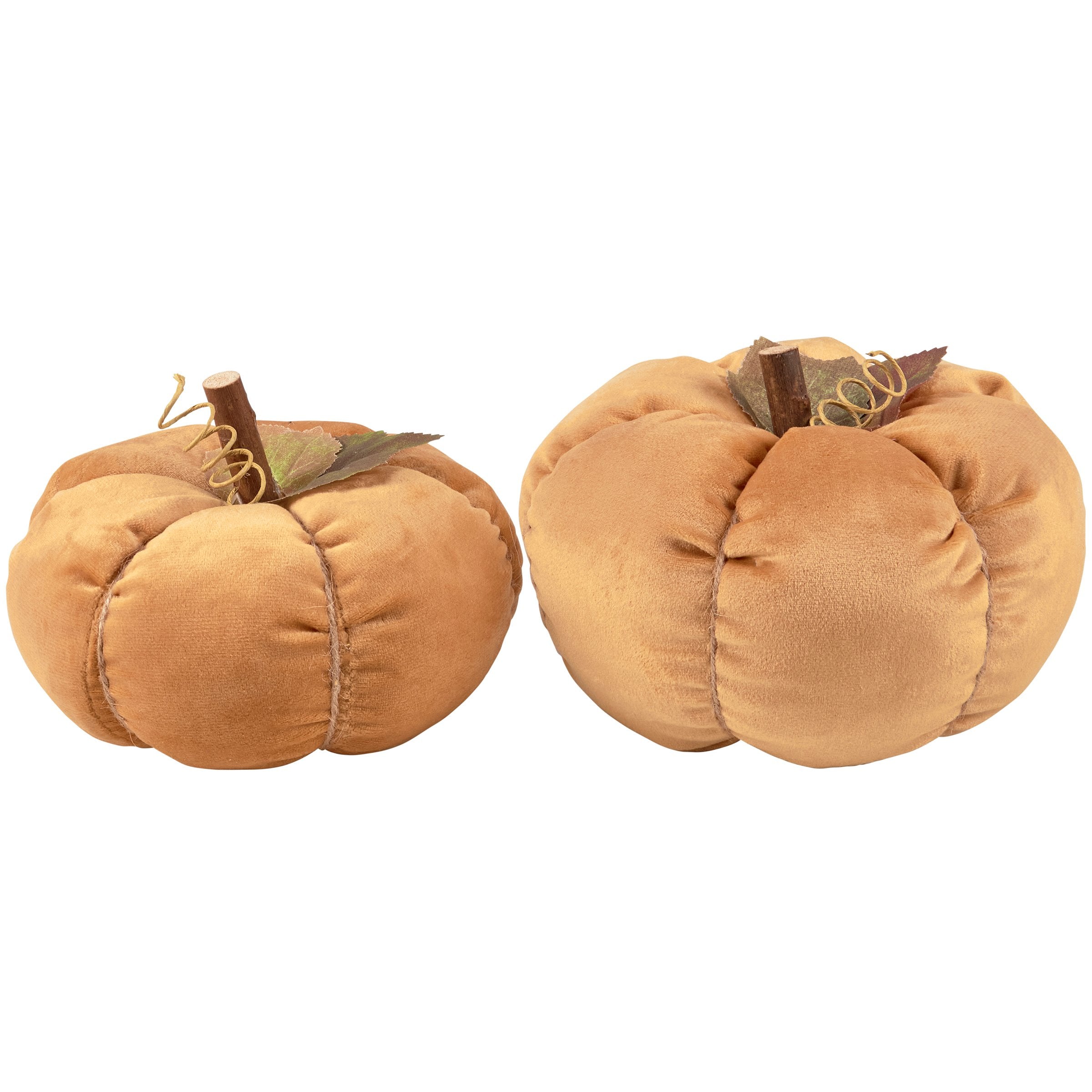 Lush Orange Velvet Decorative Pumpkin Set - Autumn Home Decor Accents