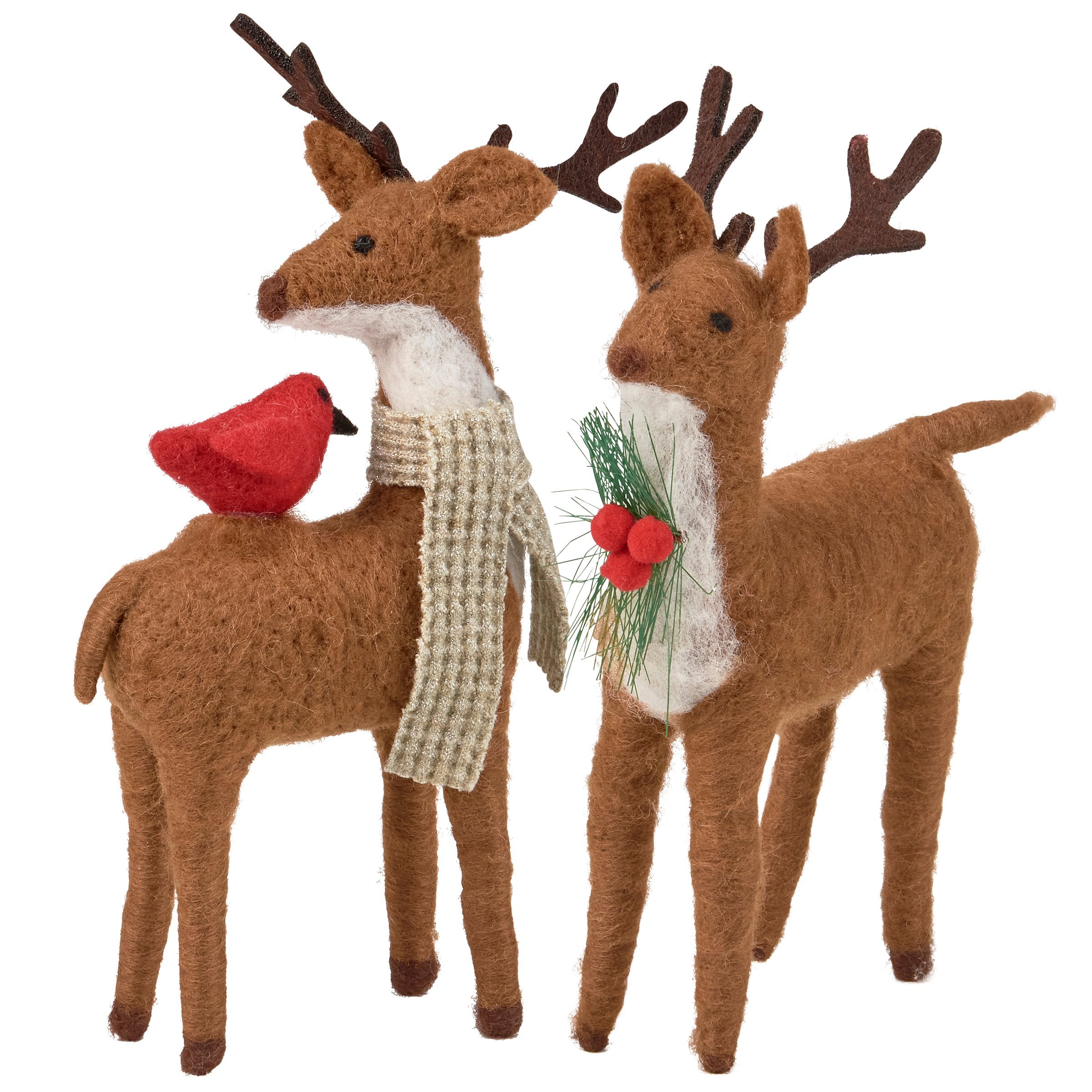 Charming Felt Cardinal Deer Critter Set: Festive Winter Home Decor Accents