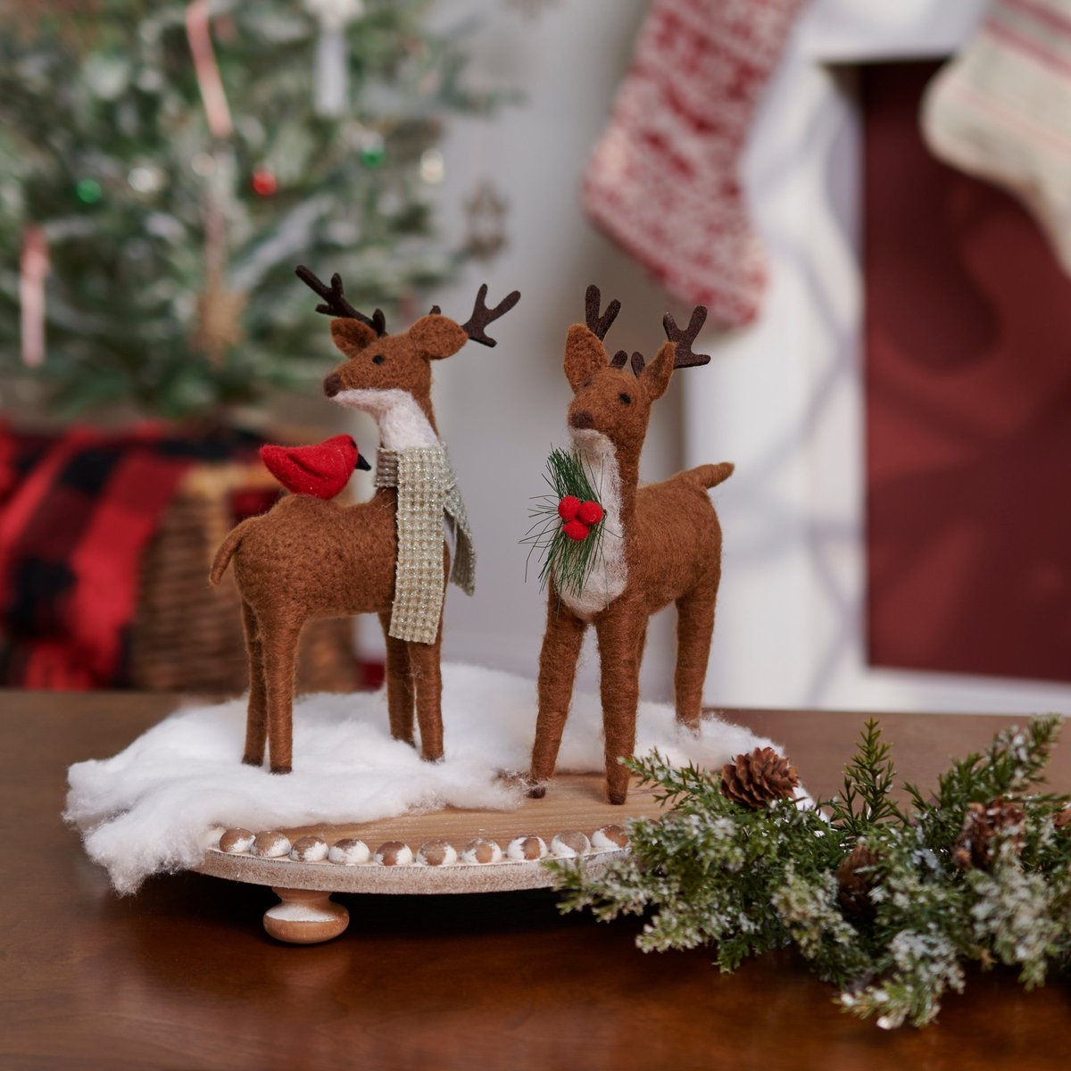 Charming Felt Cardinal Deer Critter Set: Festive Winter Home Decor Accents