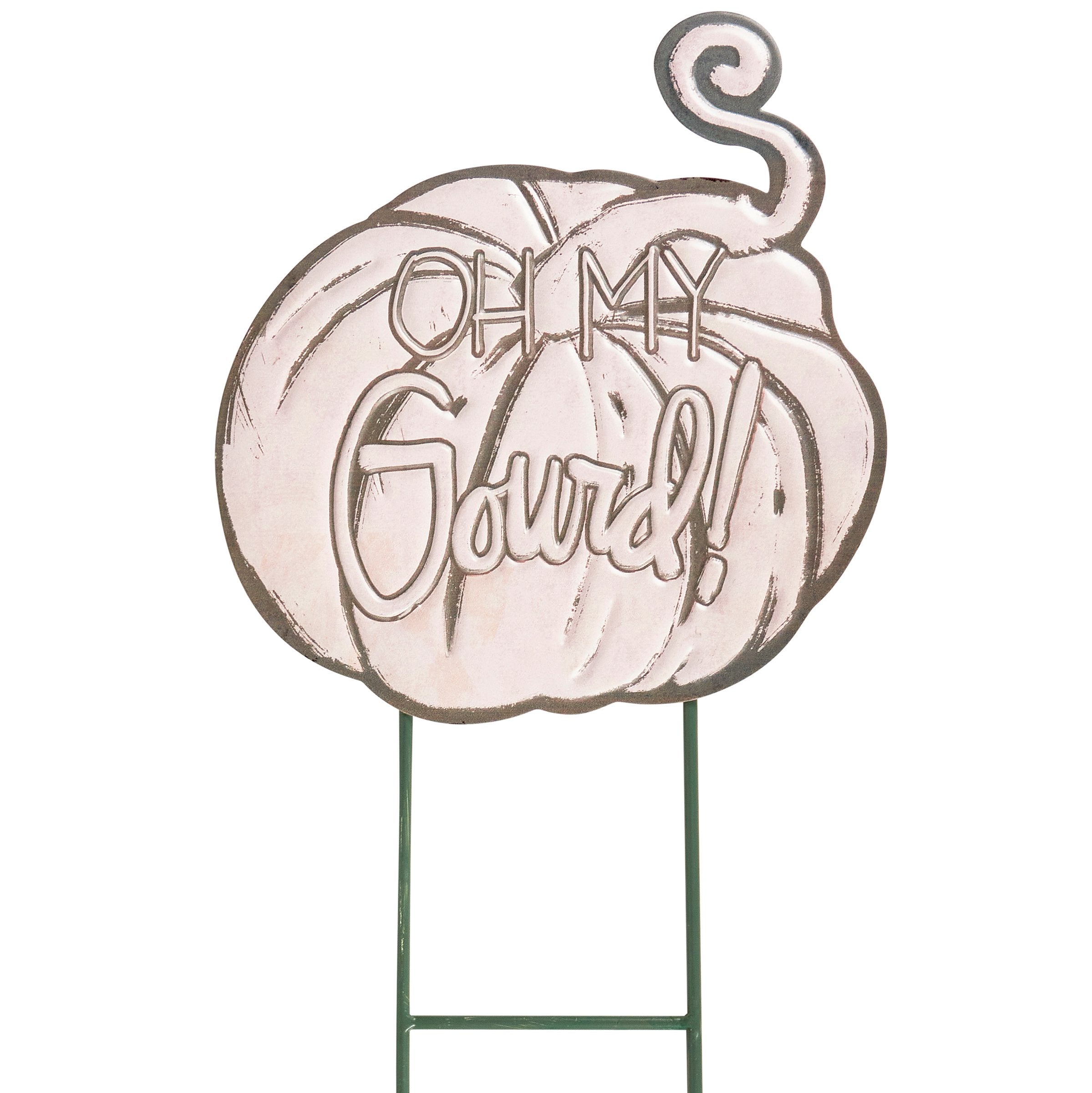Whimsical Fall Oh My Gourd Metal Garden Stake - Festive Outdoor Harvest Decor