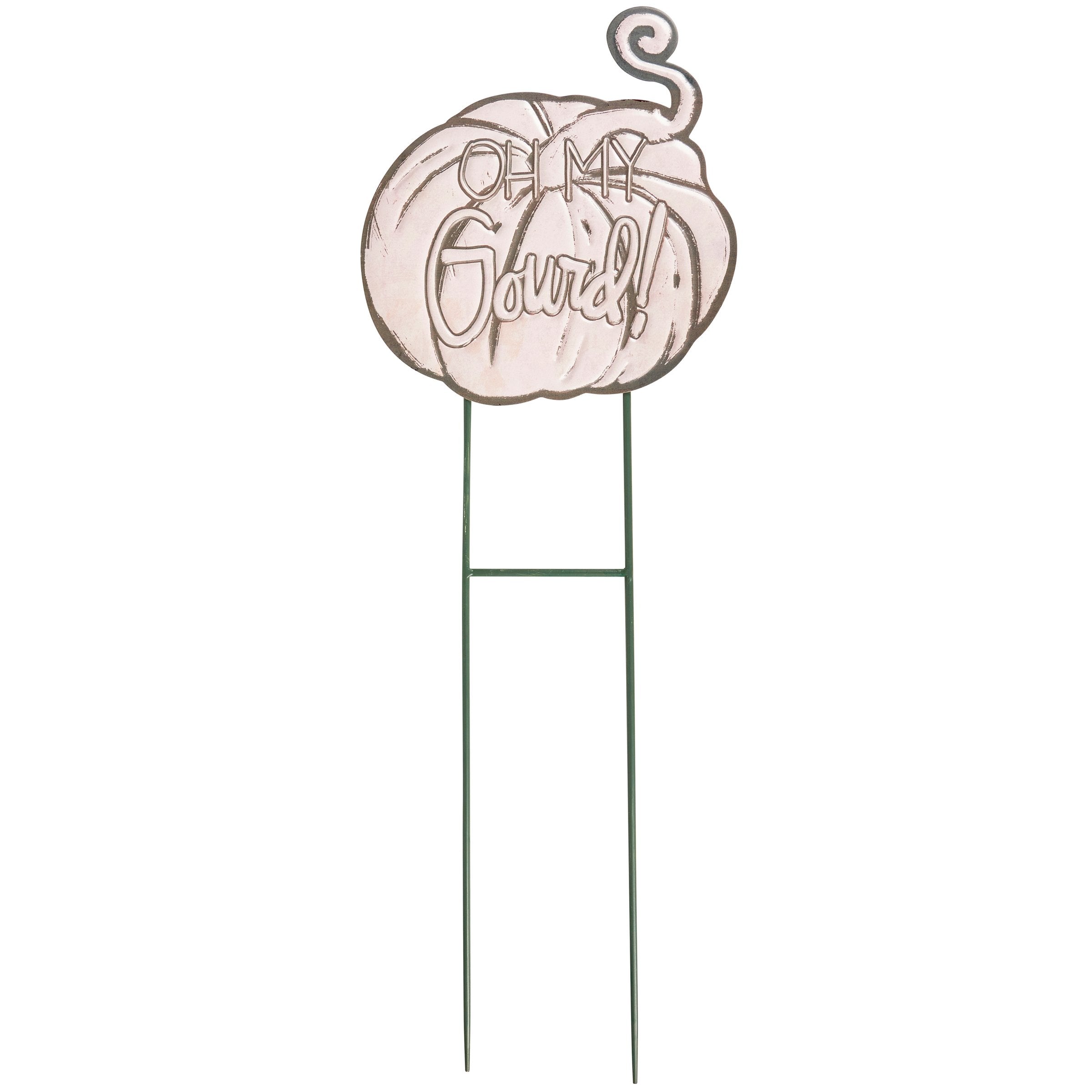 Whimsical Fall Oh My Gourd Metal Garden Stake - Festive Outdoor Harvest Decor