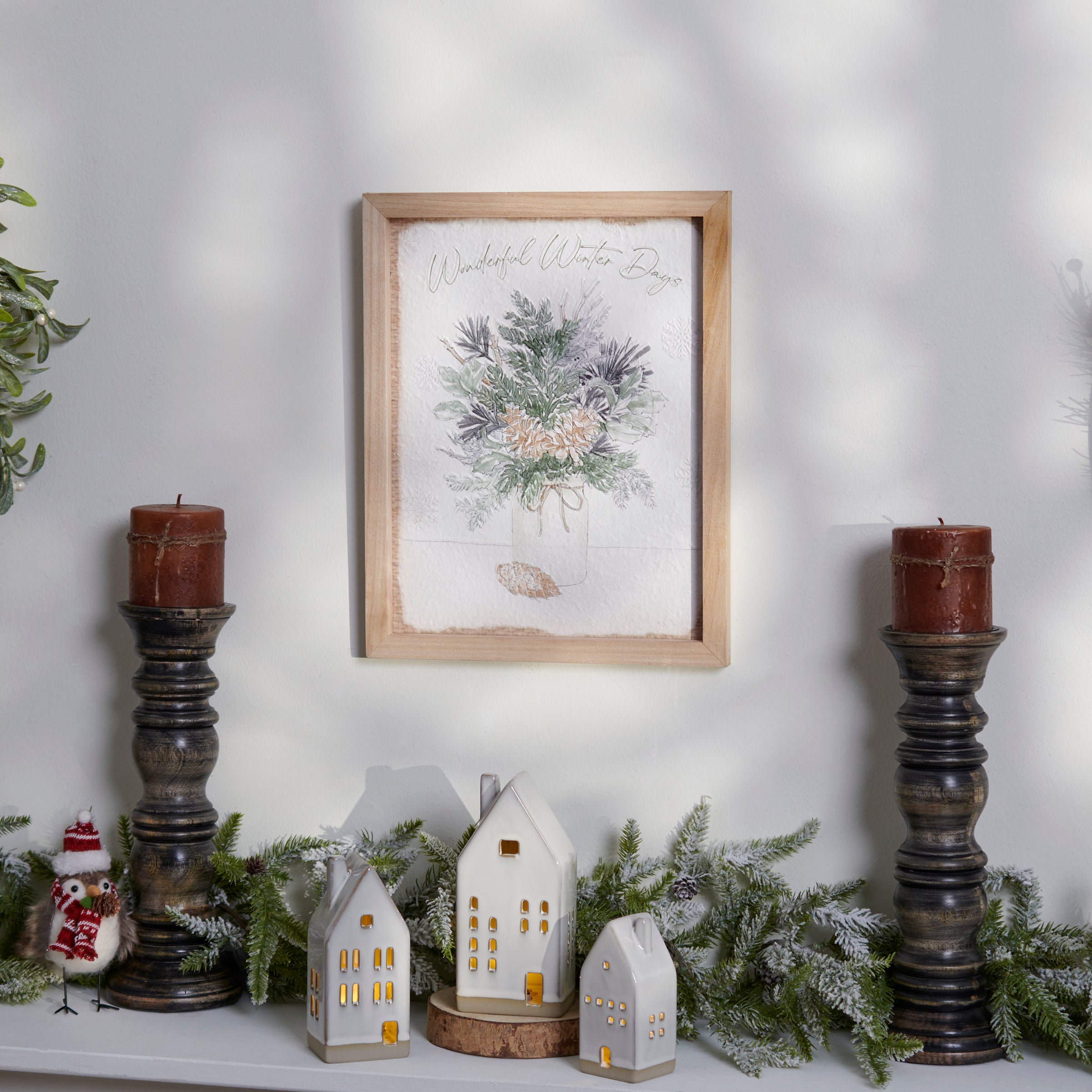 Charming Wooden Framed Winter Days Wall Art - Neutral Palette Seasonal Decor