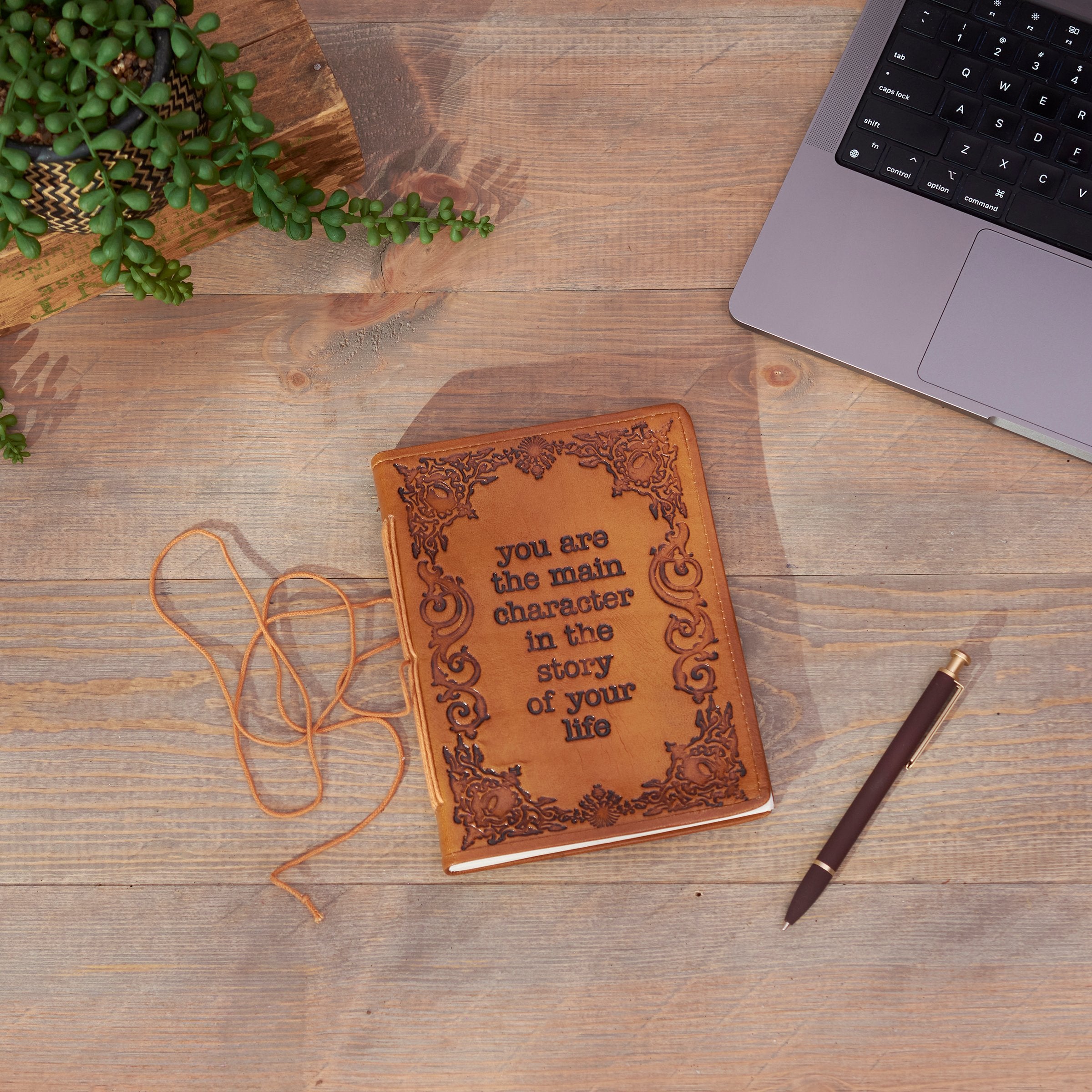 Inspirational Leather Bound Main Character Journal with Debossed Ornate Design