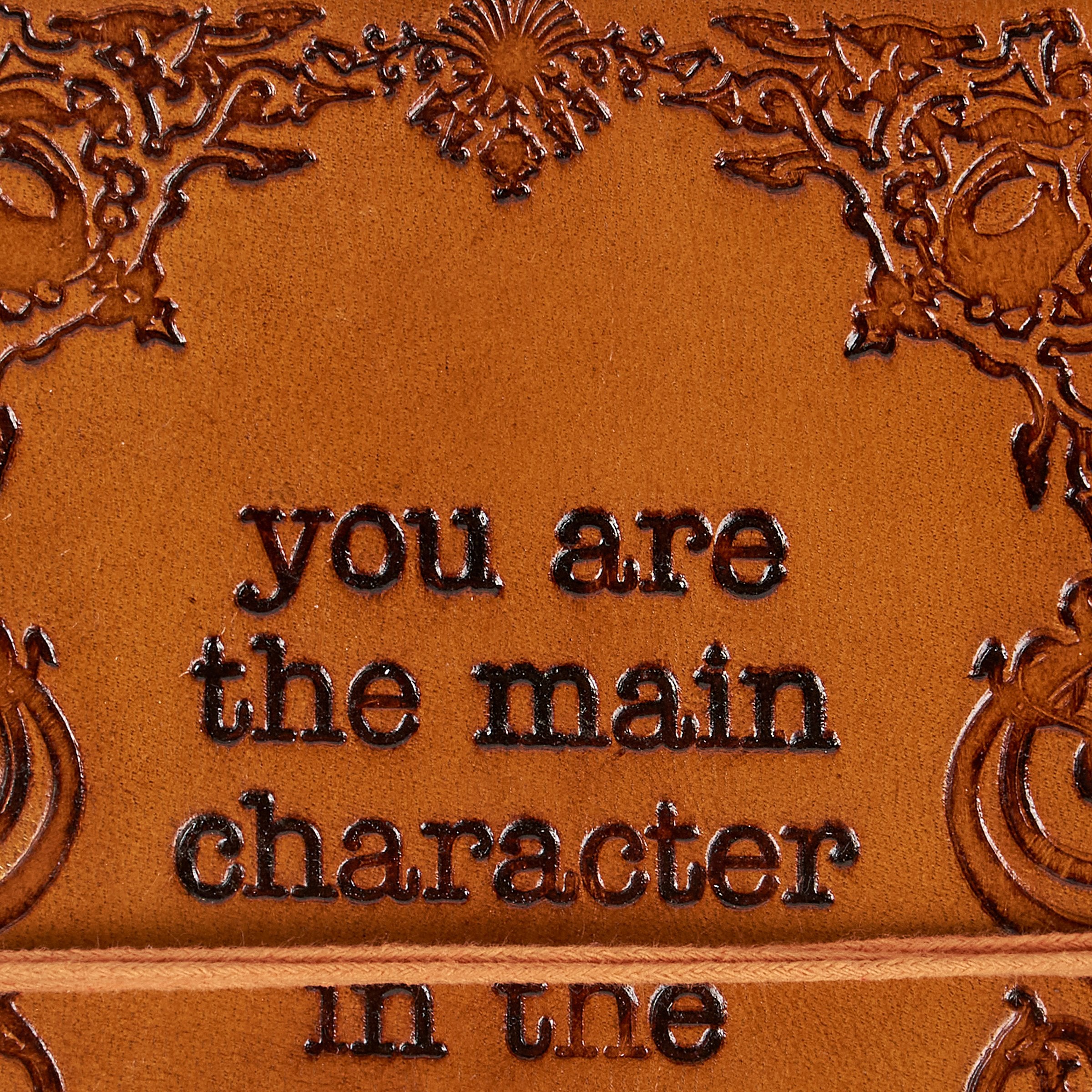 Inspirational Leather Bound Main Character Journal with Debossed Ornate Design
